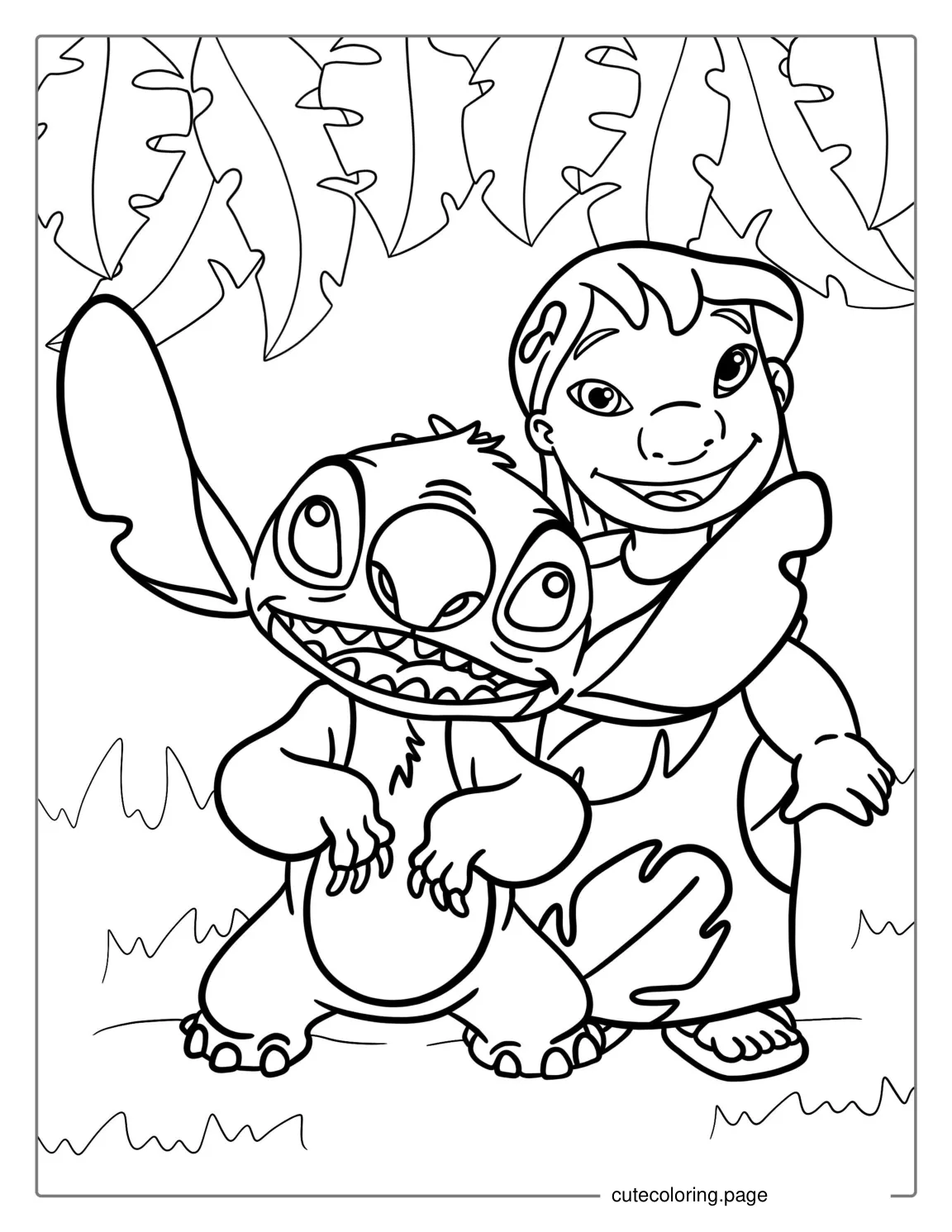 Coloring Page Of Lilo And Stitch With Banana Leaves coloring page