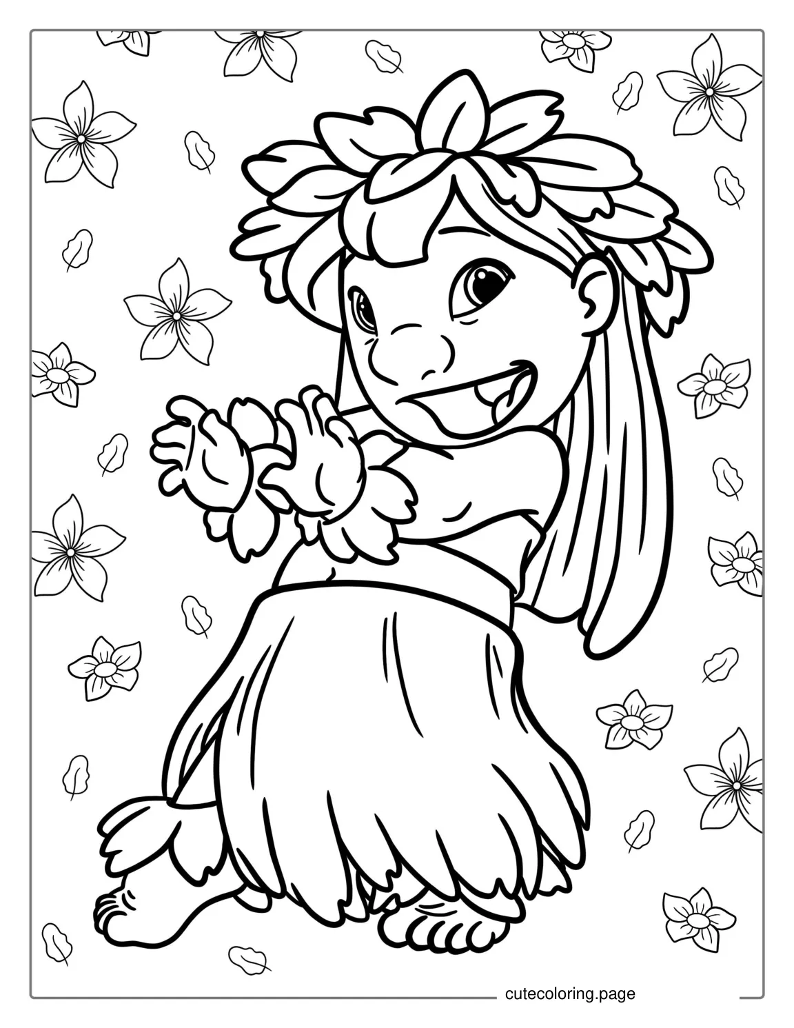 Coloring Page Of Lilo Doing Hula In Grass Skirt coloring page