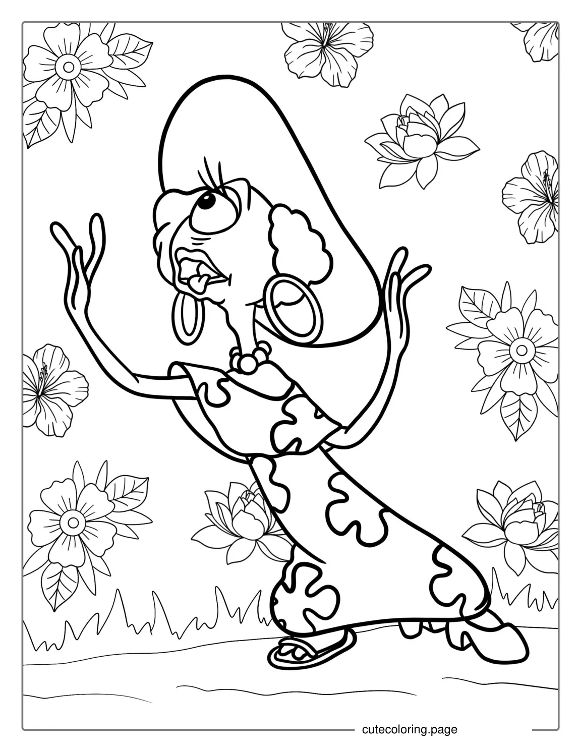 Coloring Page Of Pleakley In Drag Wearing a Wig coloring page