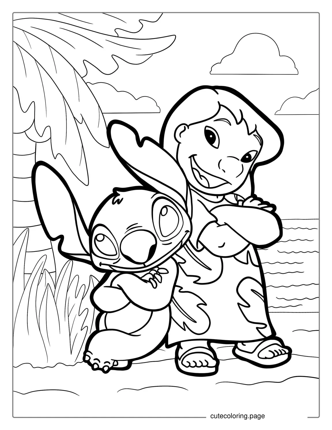 Easy Coloring Page Of Lilo and Stitch For Kids coloring page