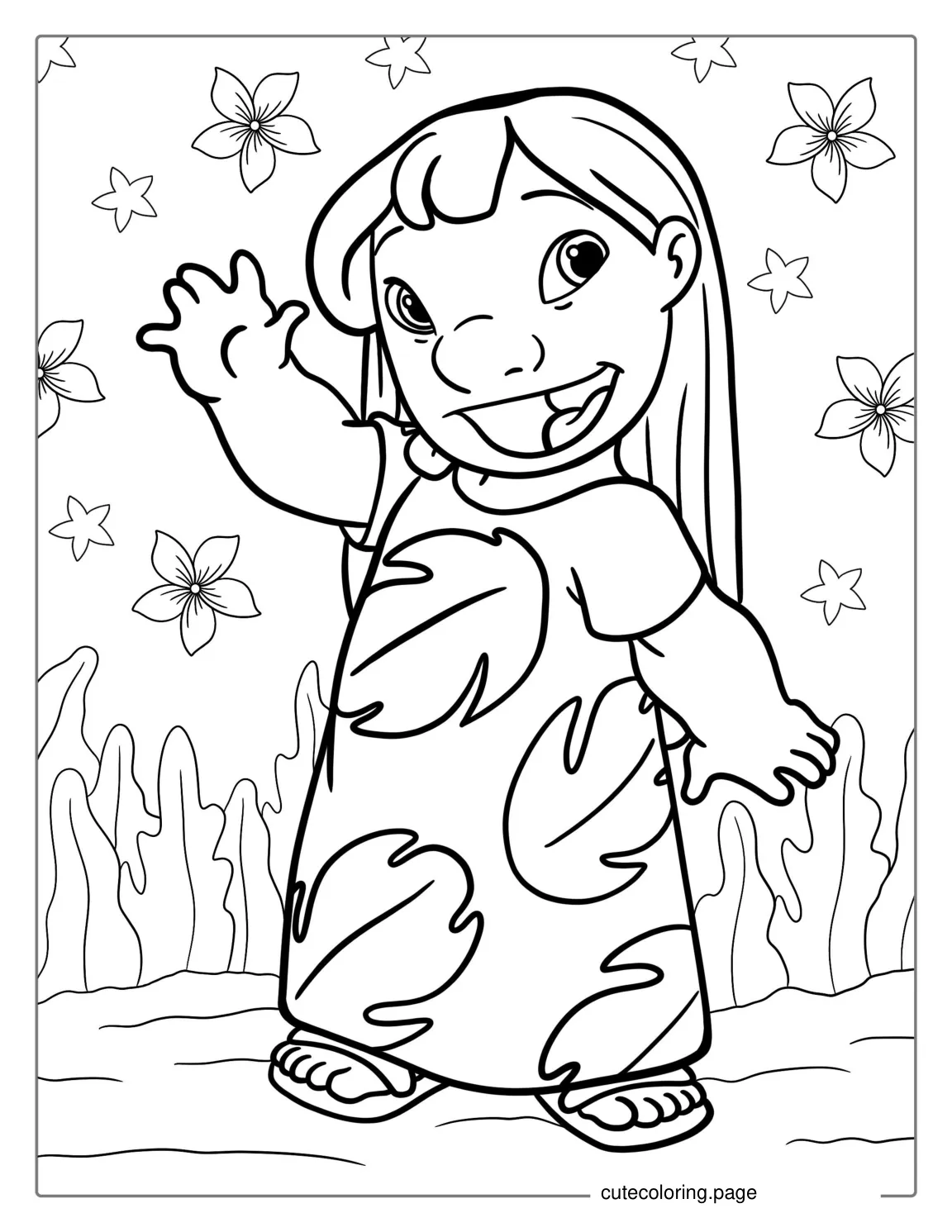 Easy Outline Of Lilo Wearing Red Dress To Color coloring page