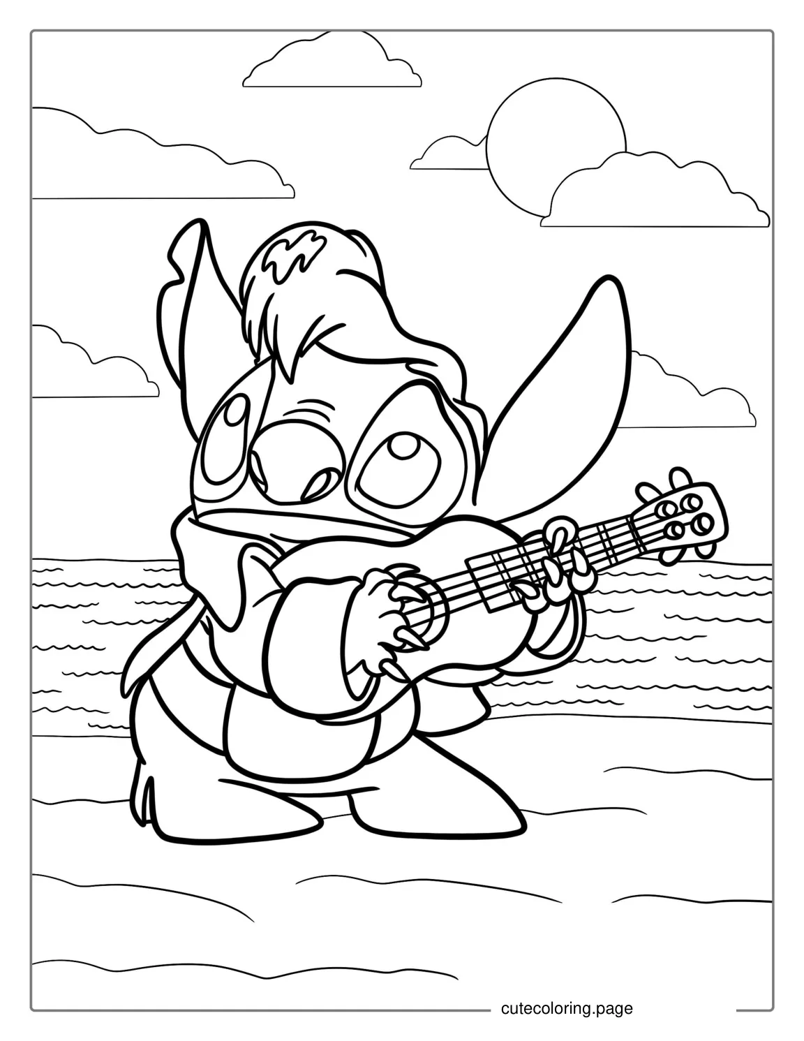 Elvis Stitch Playing Guitar Coloring Sheet coloring page