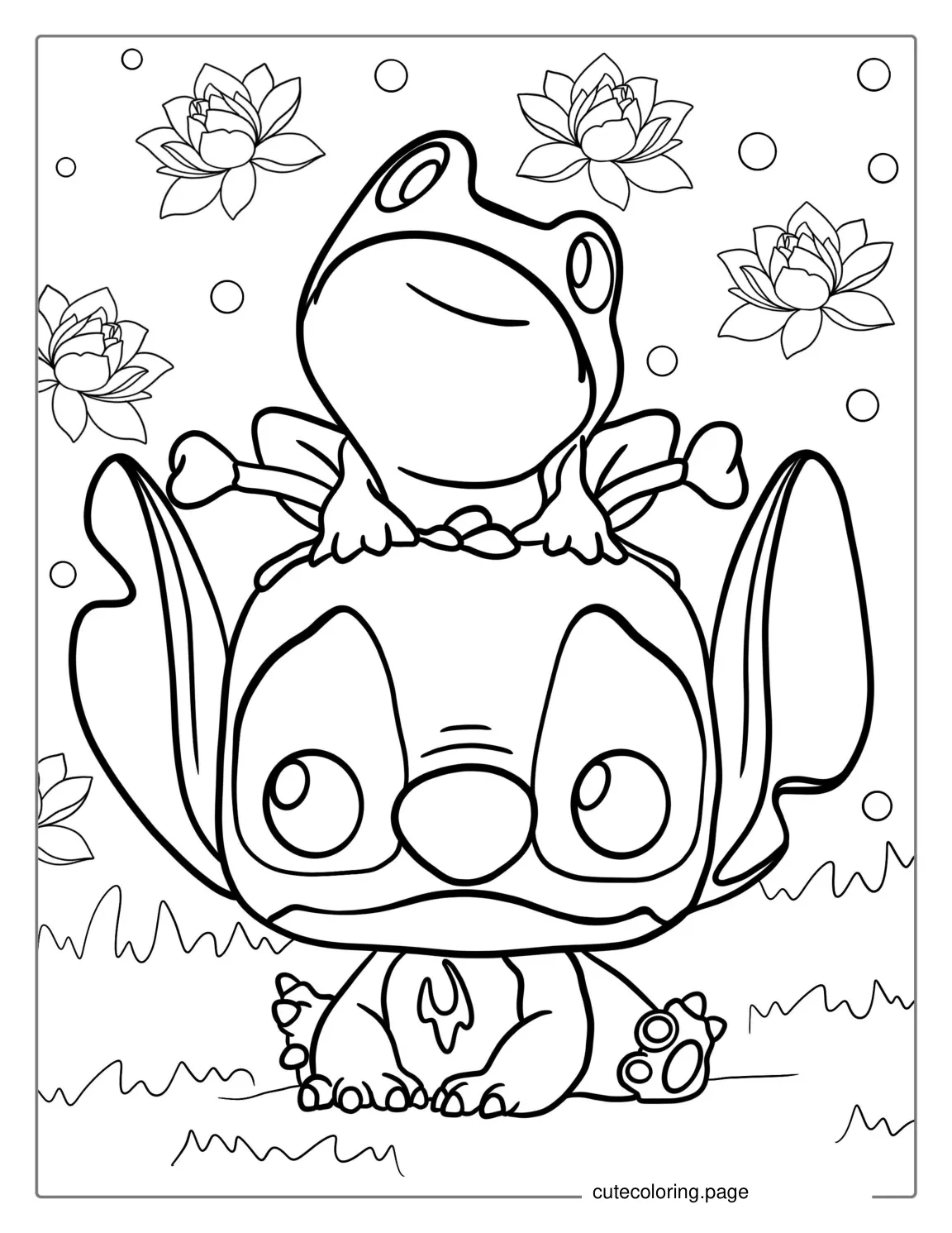 Funko Pop Stitch With Frog On Head To Color coloring page