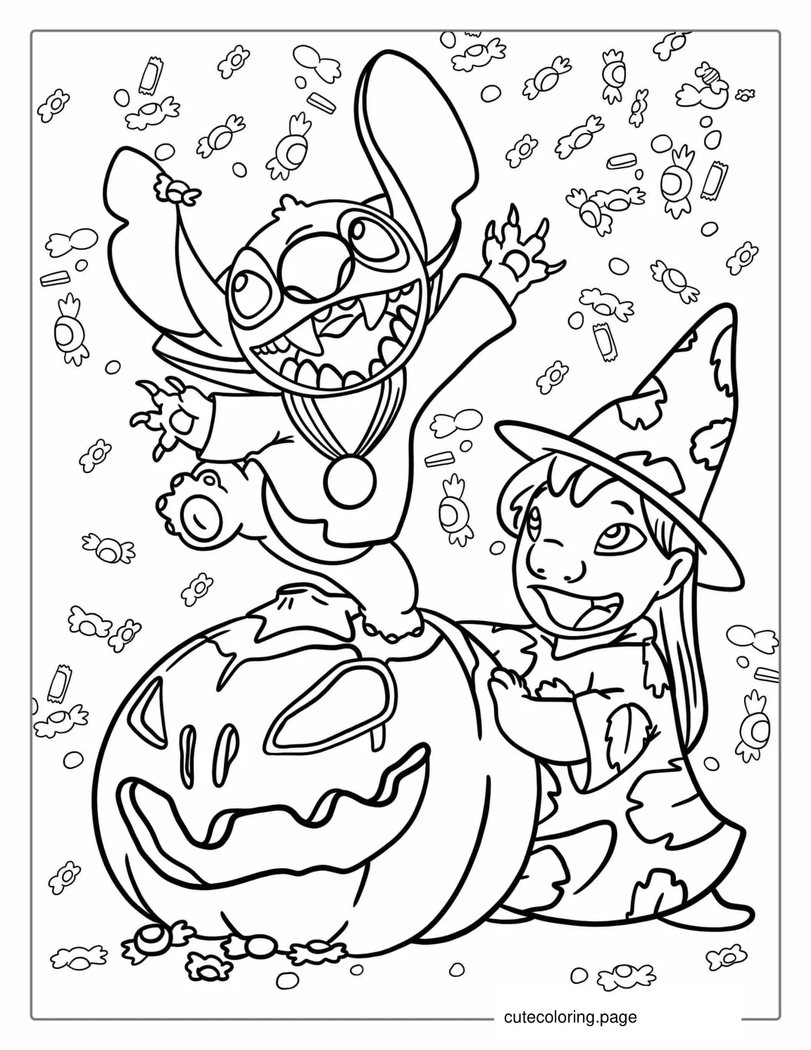 Halloween Themed Lilo And Stitch Coloring Sheet coloring page