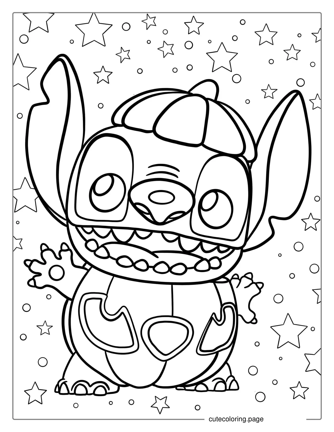 Kawaii Halloween Themed Stitch With Pumpkin To Color coloring page