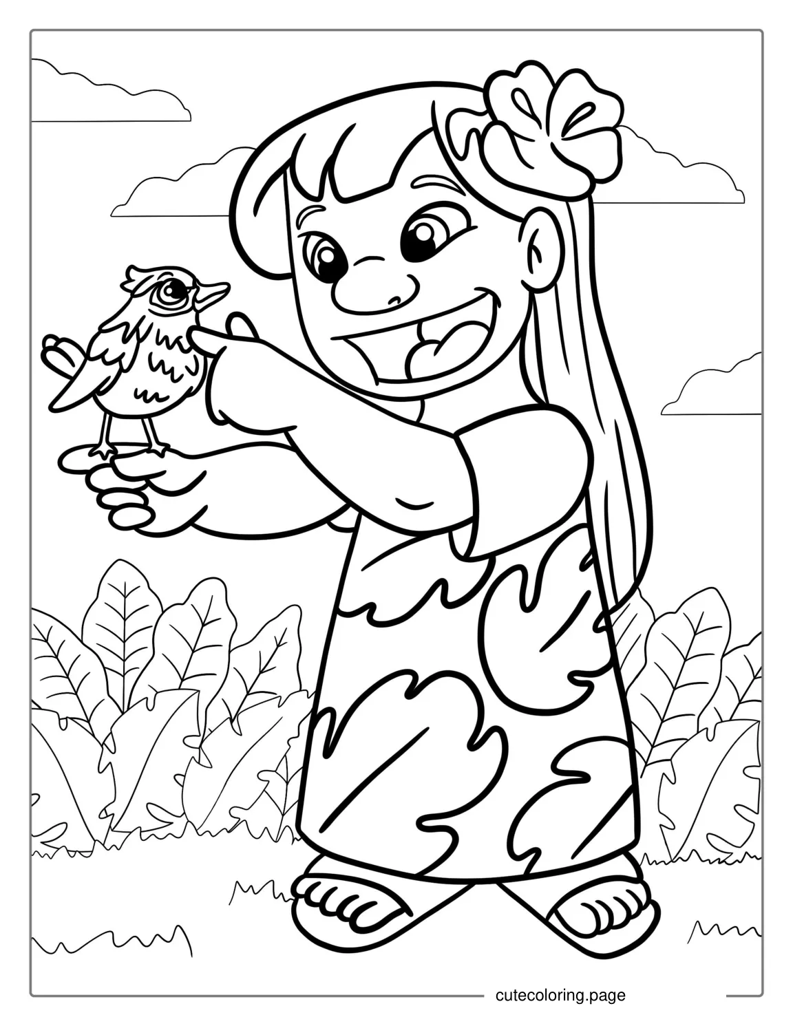 Lilo Holding a Baby Bird Coloring Page coloring page