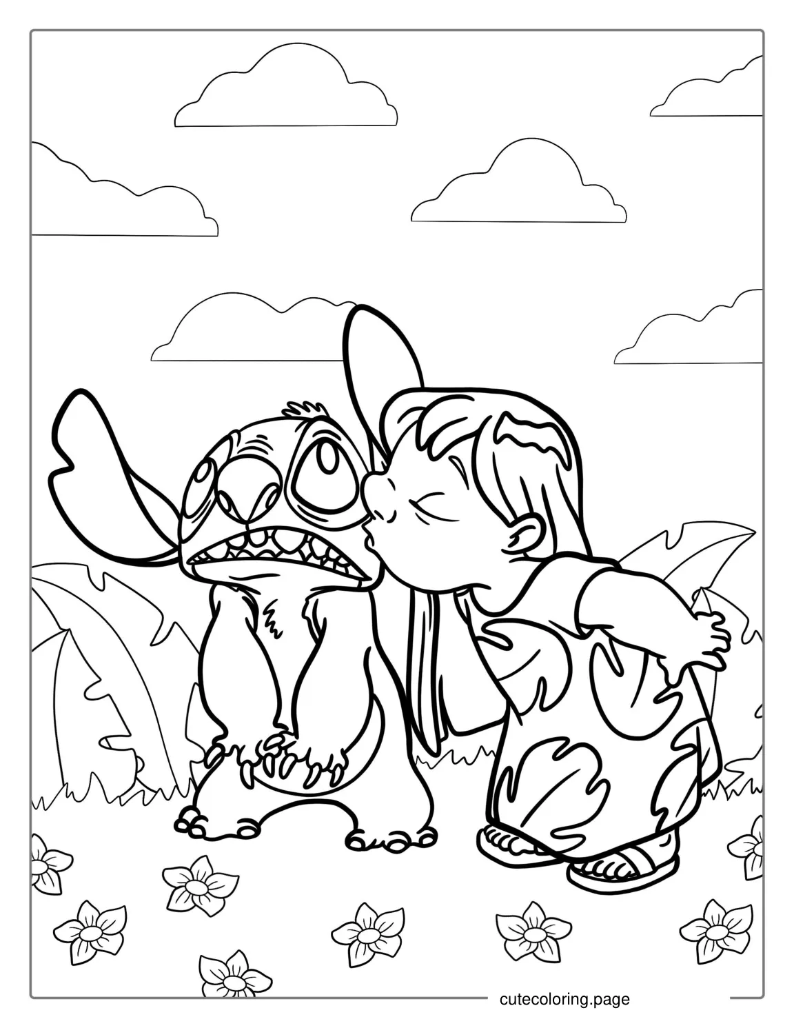 Lilo Kissing Stitch On The Check Coloring Page coloring page