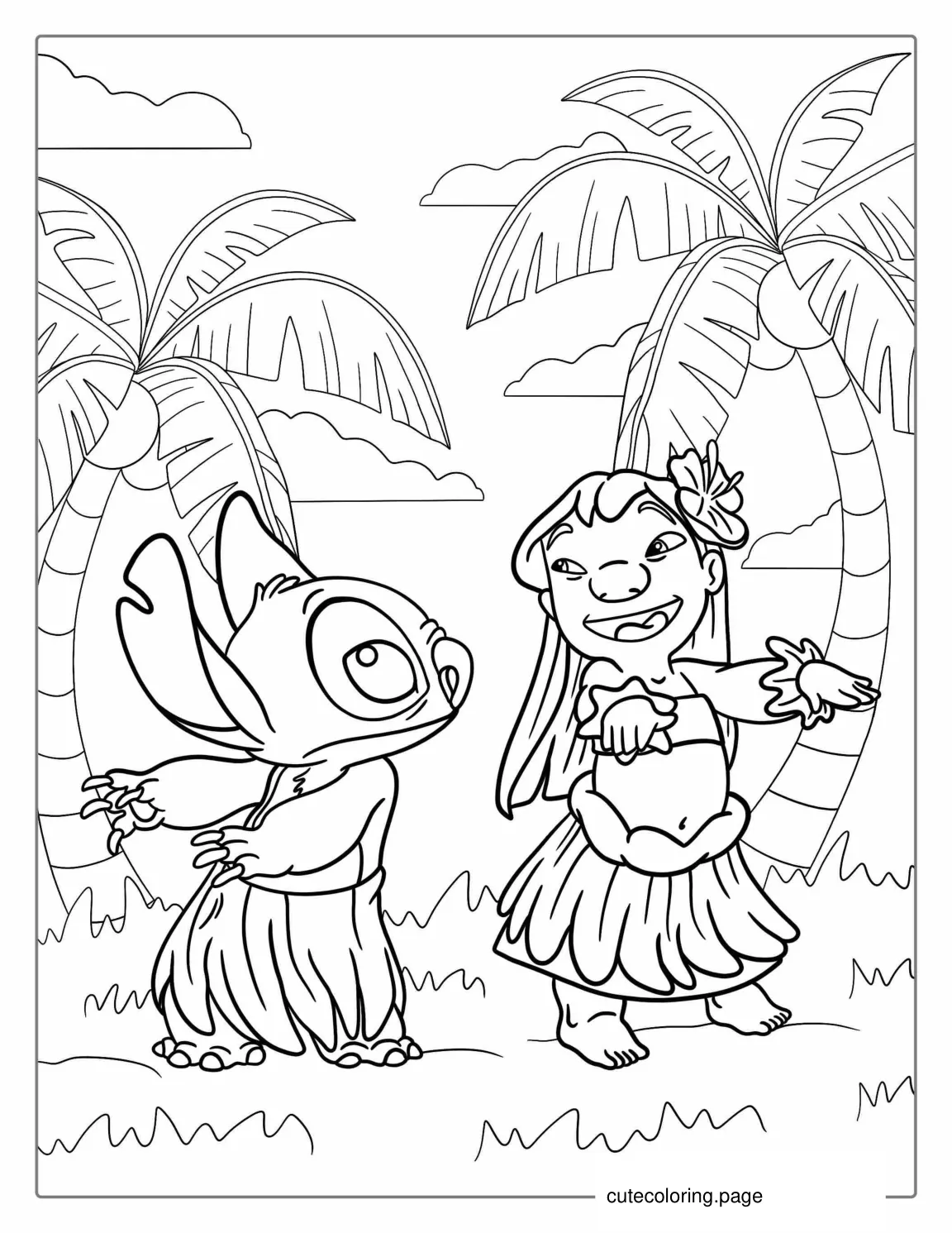 Lilo Showing Stitch How To Hula Dance Coloring Page coloring page