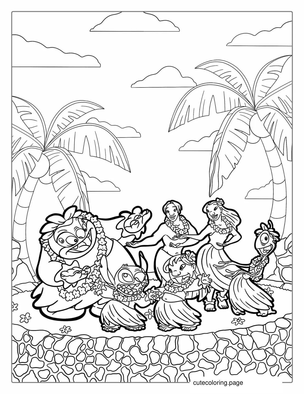 Lilo and Stitch With Friends Hula Dancing coloring page