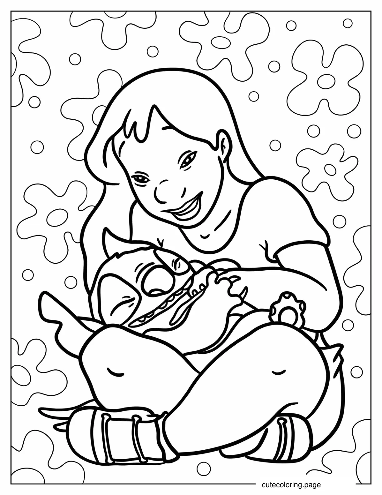 Nani Cuddling Stitch Coloring Sheet coloring page