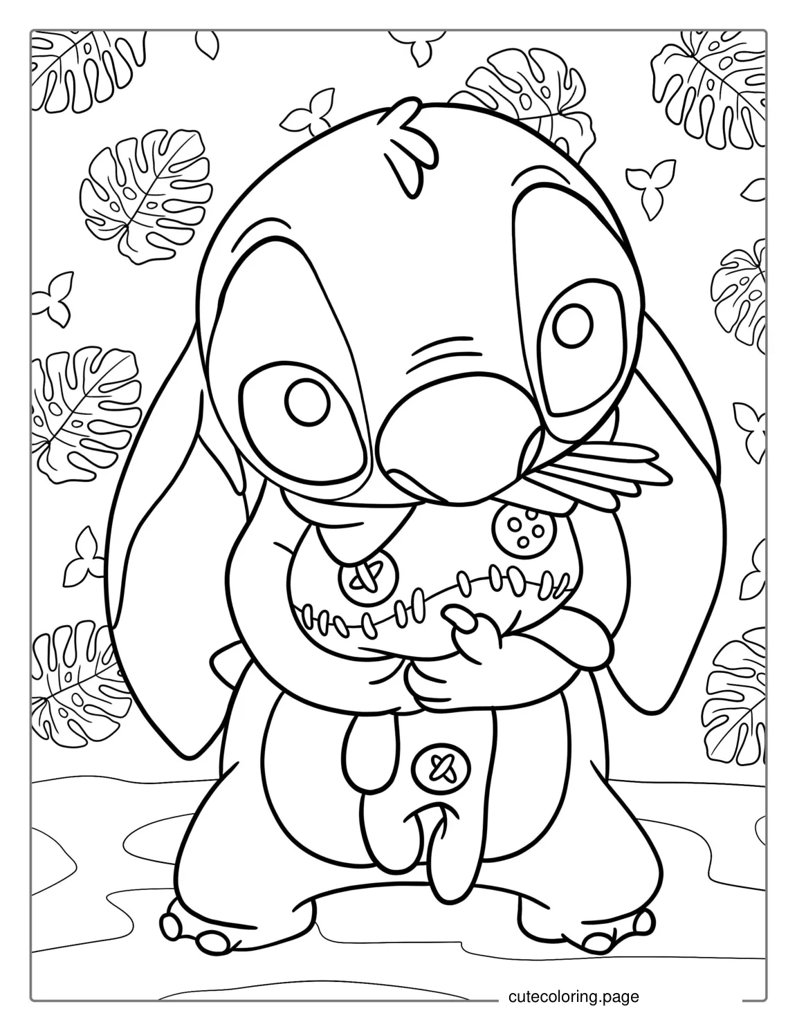 Stitch Cuddling Scrump Doll Coloring Page coloring page