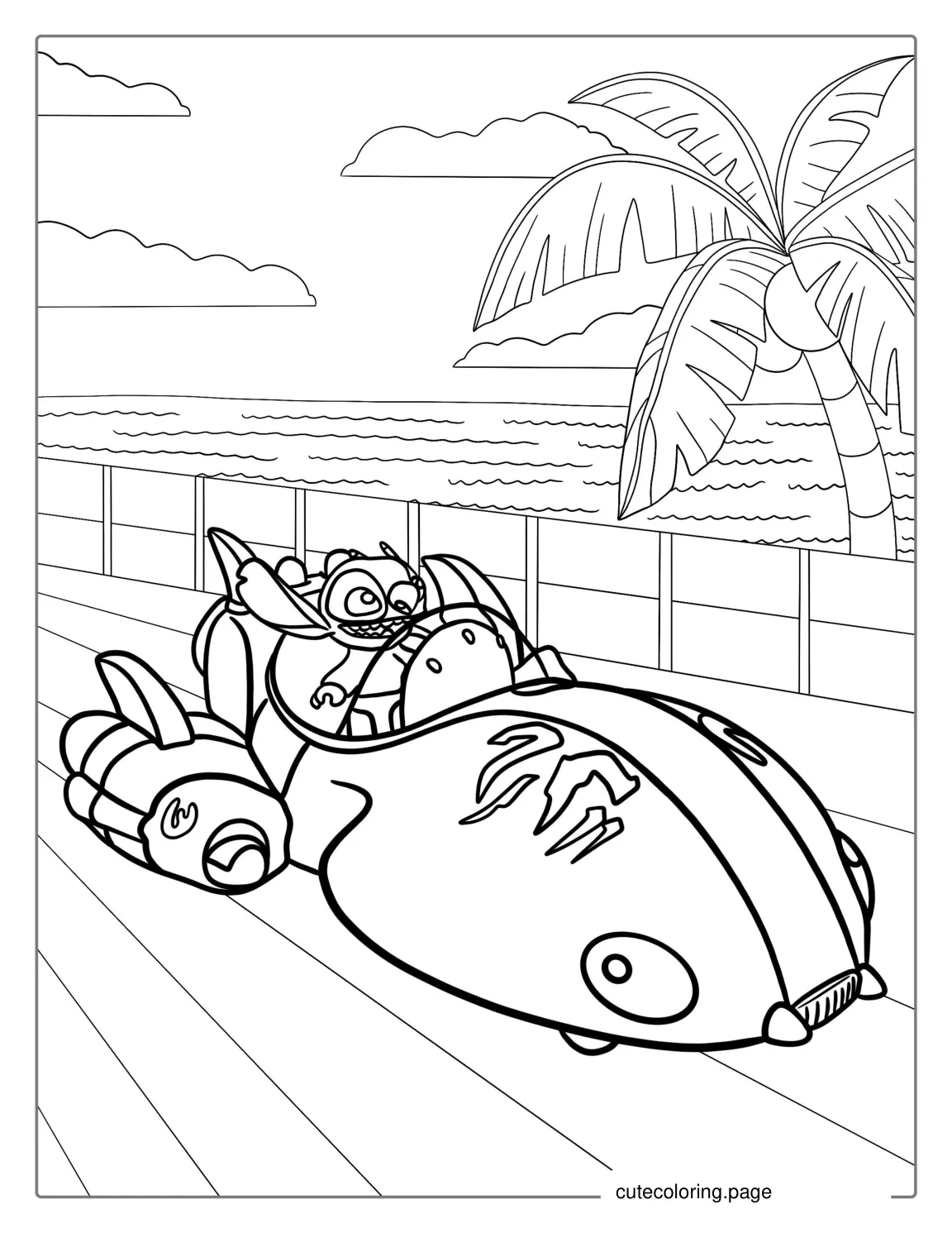 Stitch In Alien Space Ship To Color coloring page