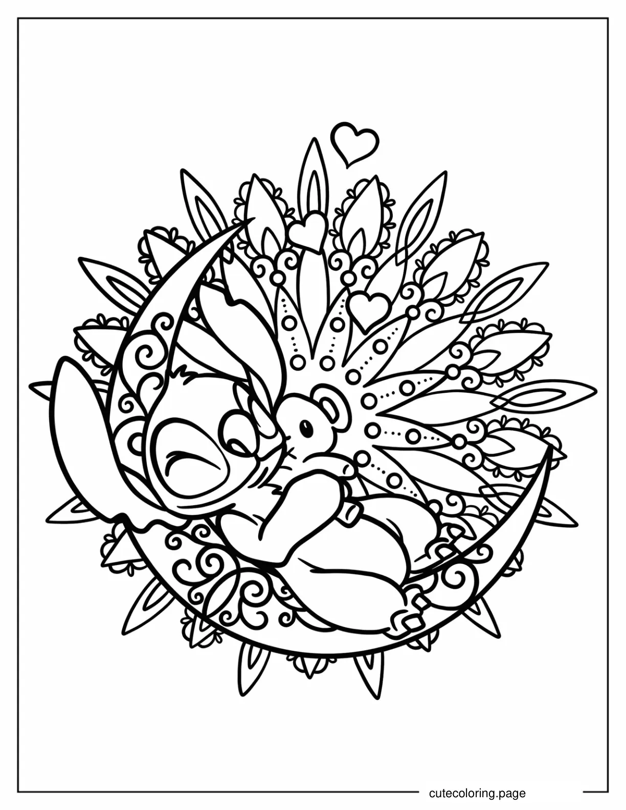 Stitch Sleeping On A Crescent Moon Mandala Coloring Sheet coloring page