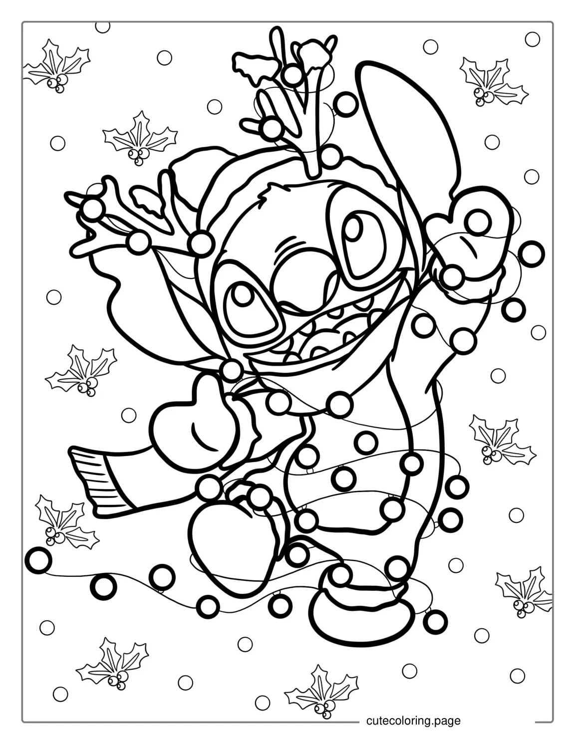 Stitch Tangled In Christmas Lights Coloring Page coloring page