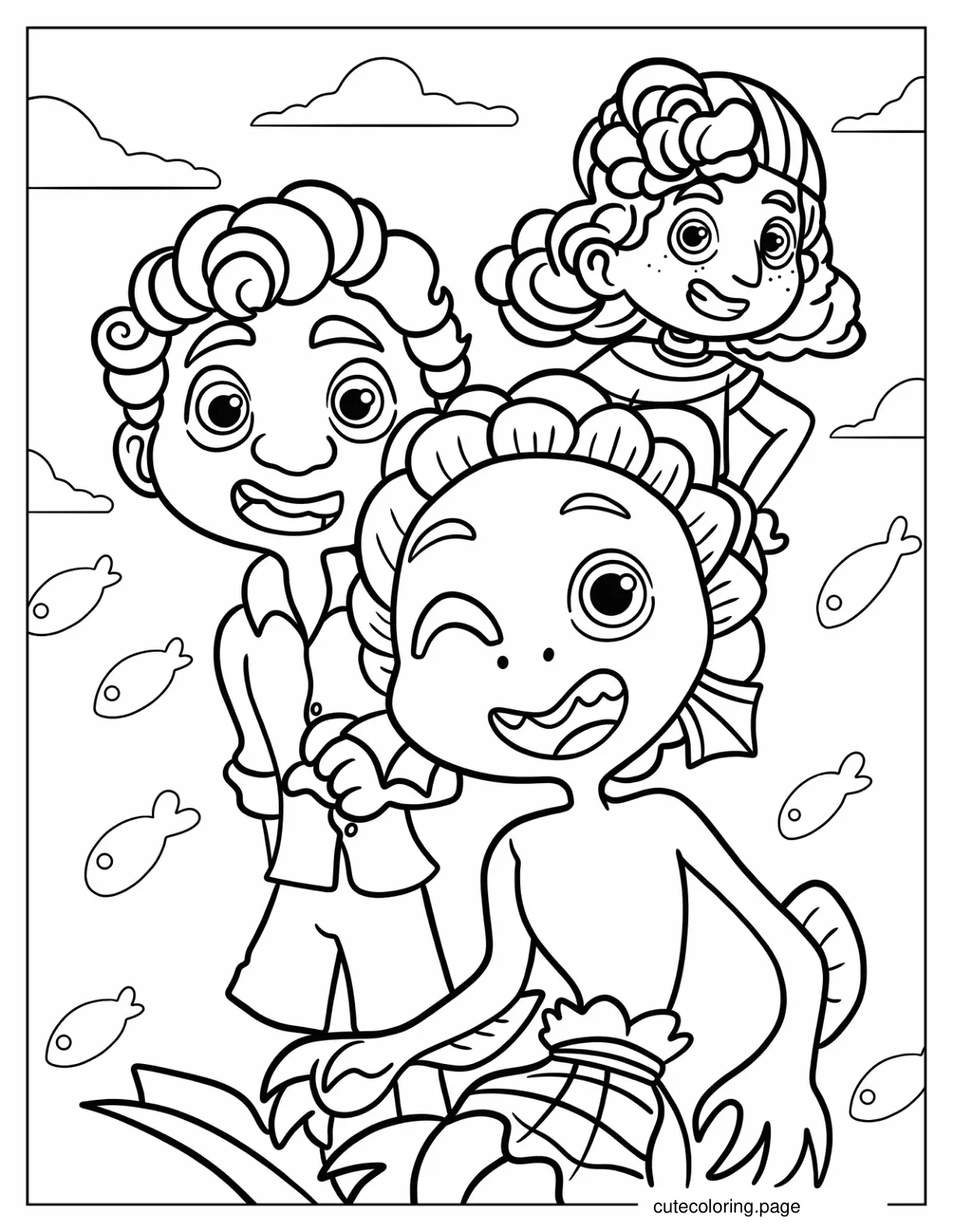 Cute Luca Giulia And Luca In Sea Monster Form Coloring Page For Kids coloring page