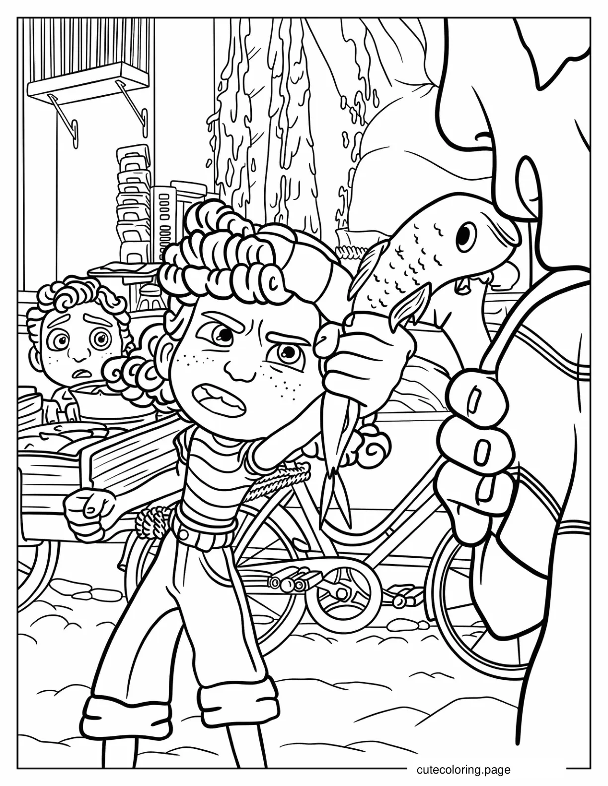 Detailed Giulia Arguing While Holding Fish Coloring Page coloring page