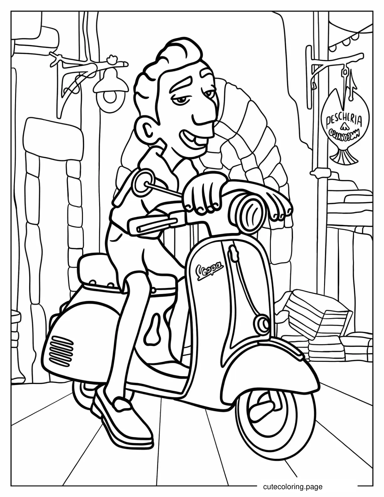 Ercole Visconti Sitting On His Vespa Coloring Sheet coloring page