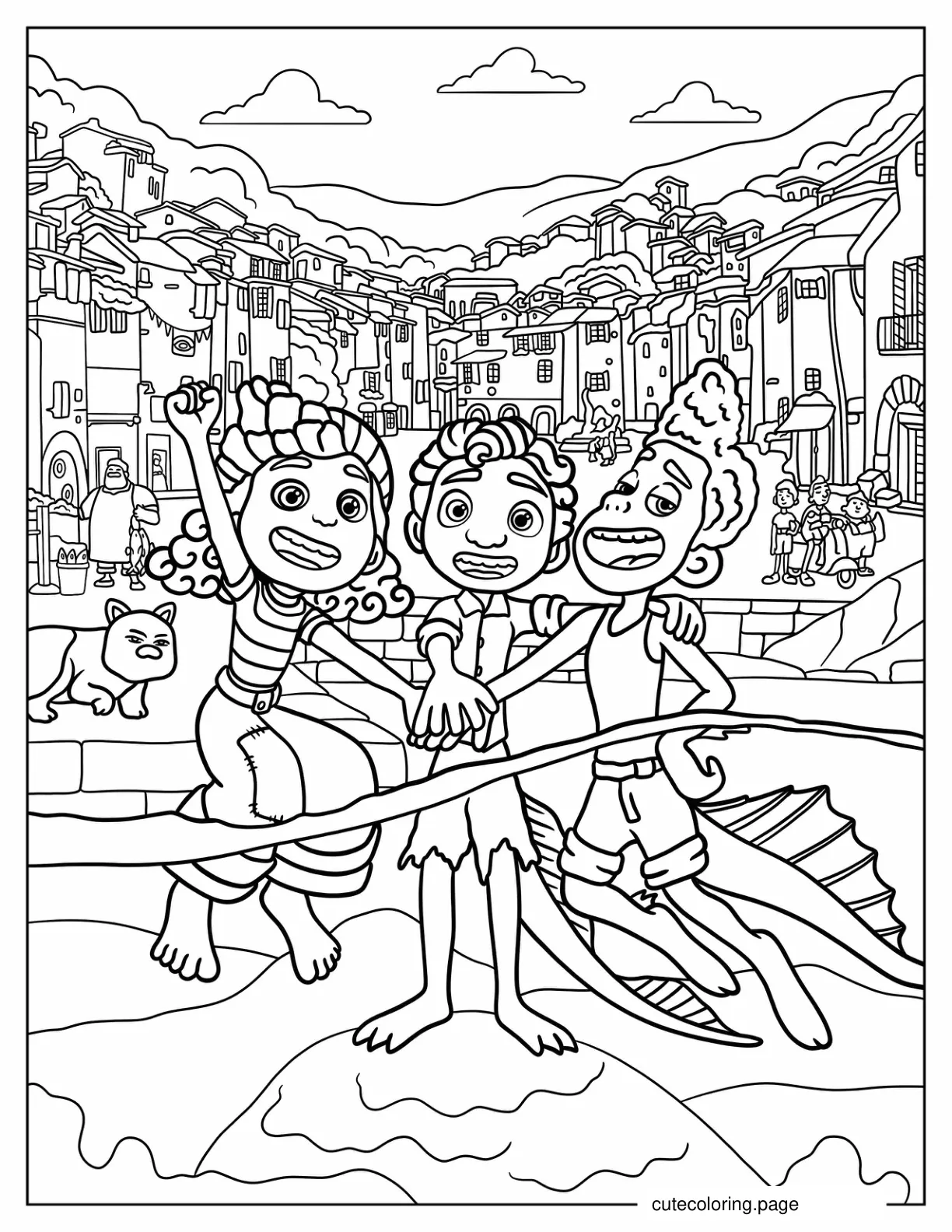 Giulia Alberto And Luca In The Sea In Front Of Portorosso coloring page