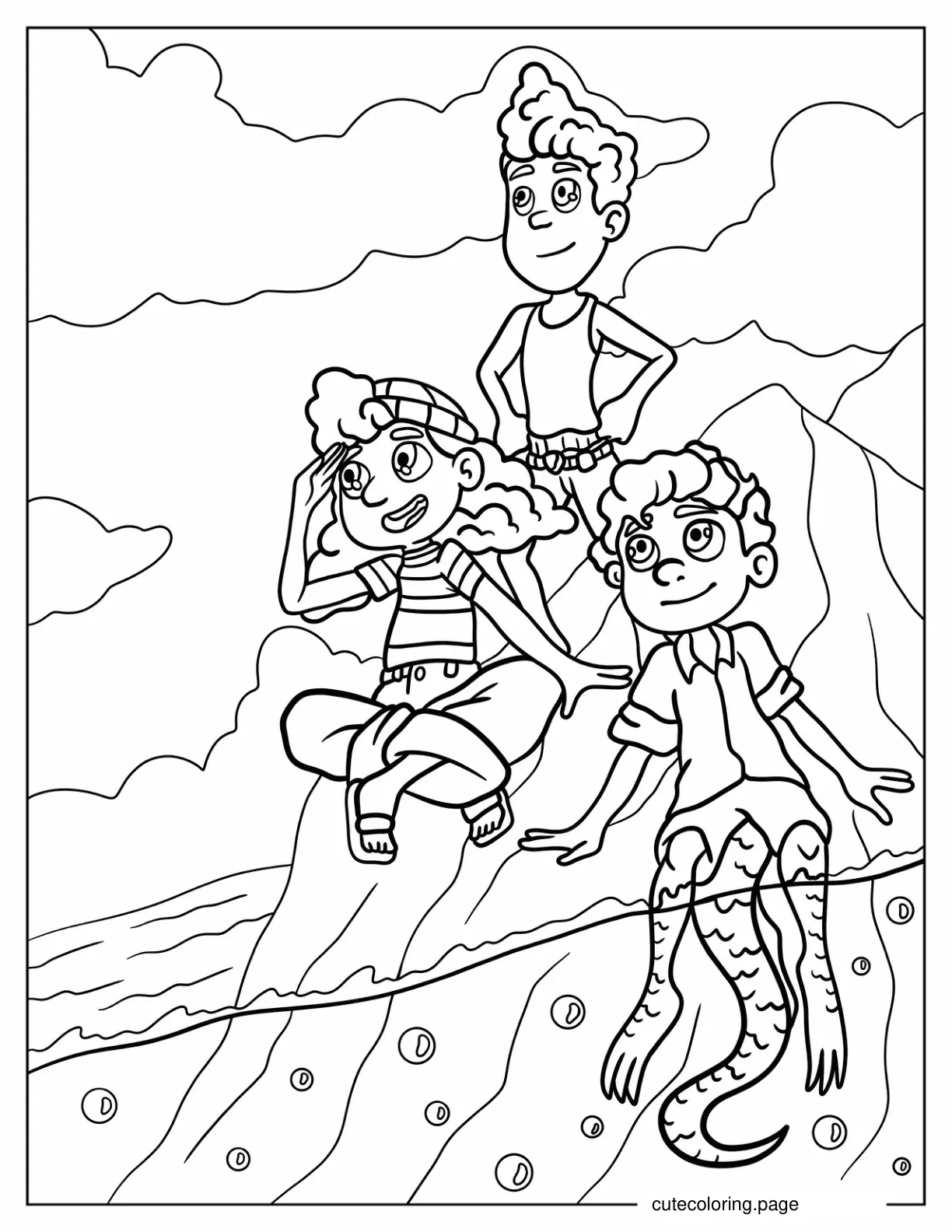 Luca Alberto And Giulia Sitting On Rocks By The Sea coloring page