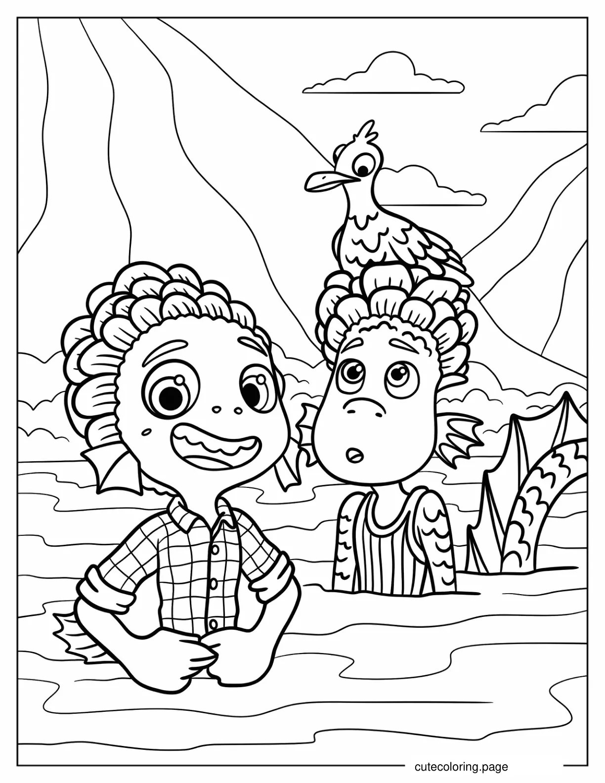 Luca And Alberto As Sea Monsters Coloring Page coloring page