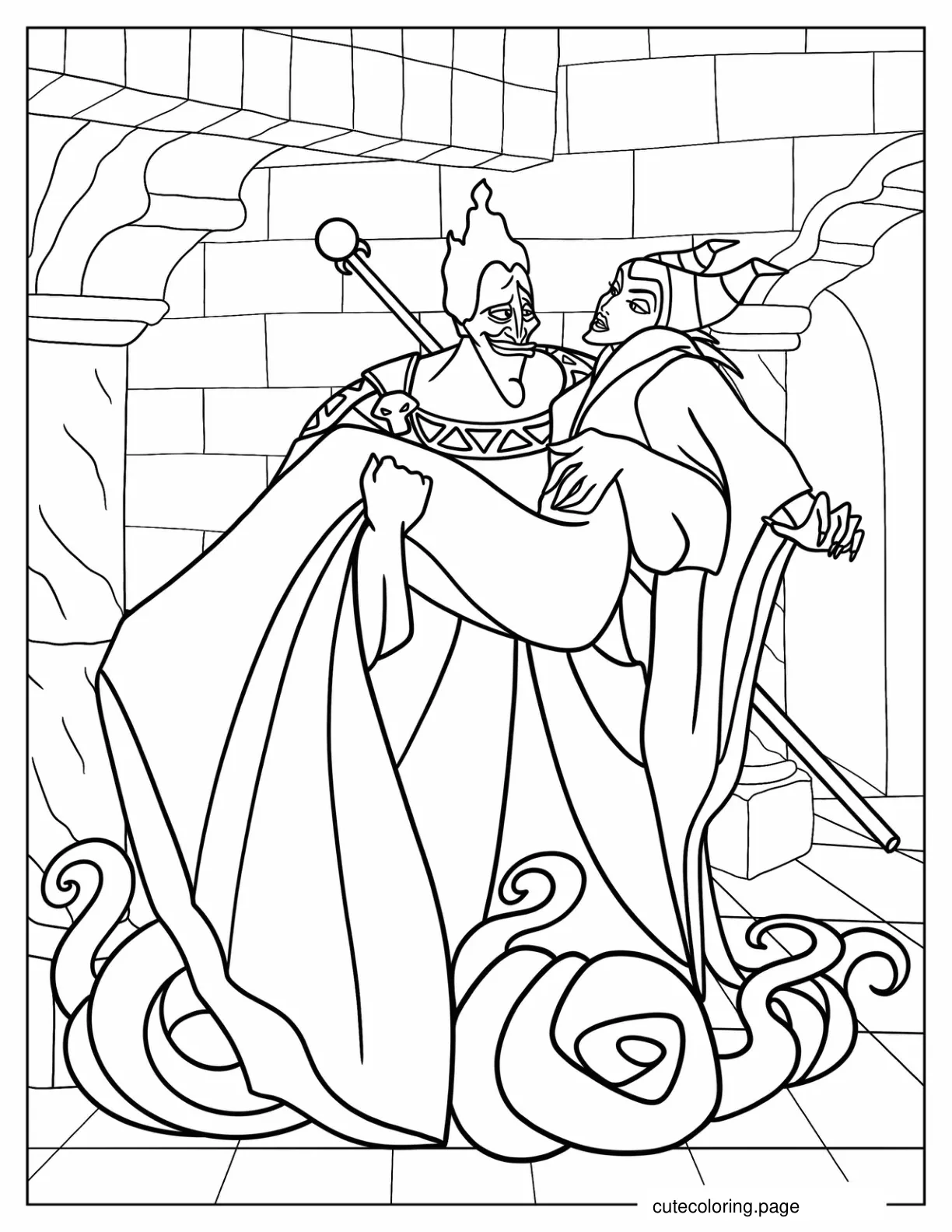 Hades Carrying Maleficent Bridal Style Coloring Sheet coloring page