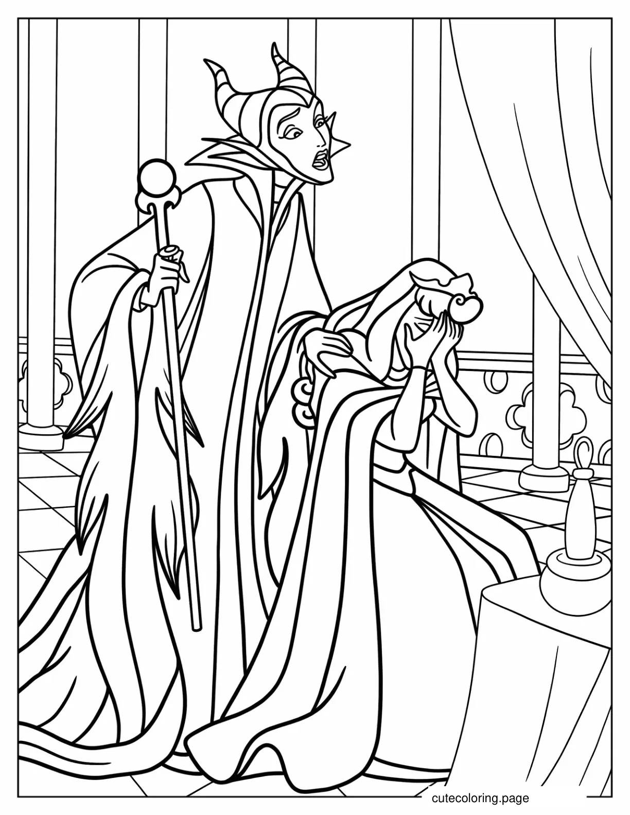 Maleficent Comforting Crying Aurora Coloring Page coloring page