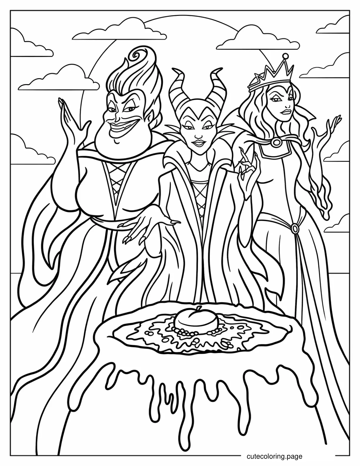 Maleficent With Ursula And Queen Grimhilde Coloring Page coloring page