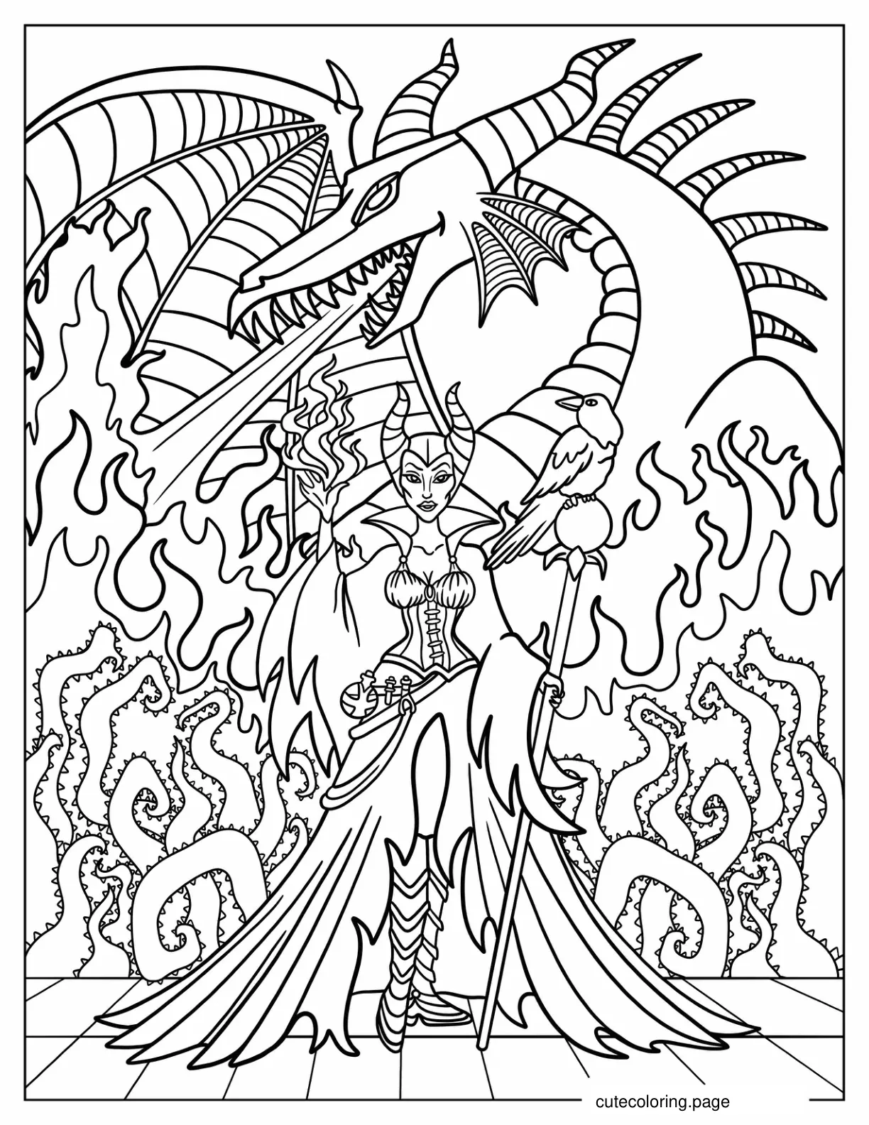 Vintage Disney Maleficent Starting Fire Coloring Page coloring page