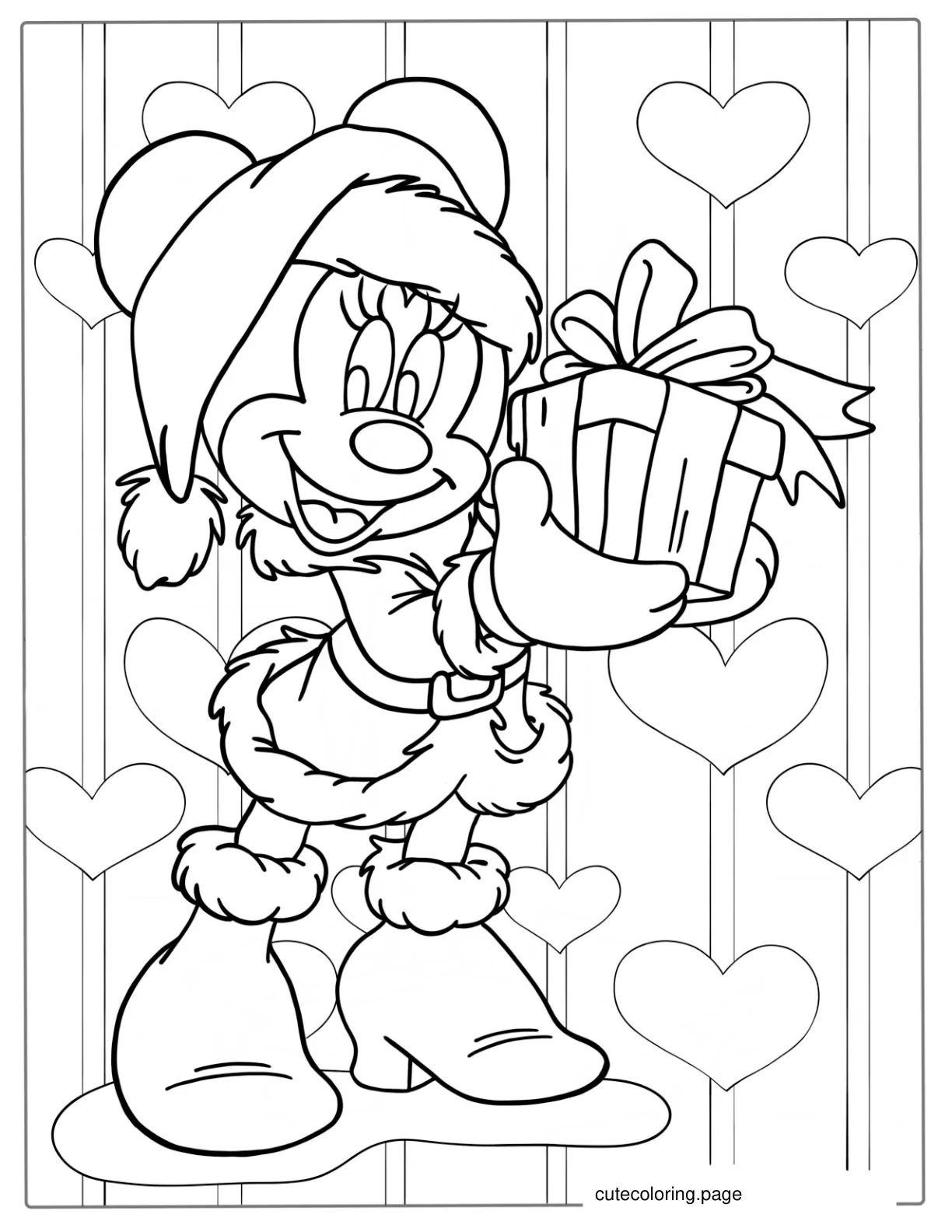 Christmas Themed Minnie Mouse Coloring Page coloring page