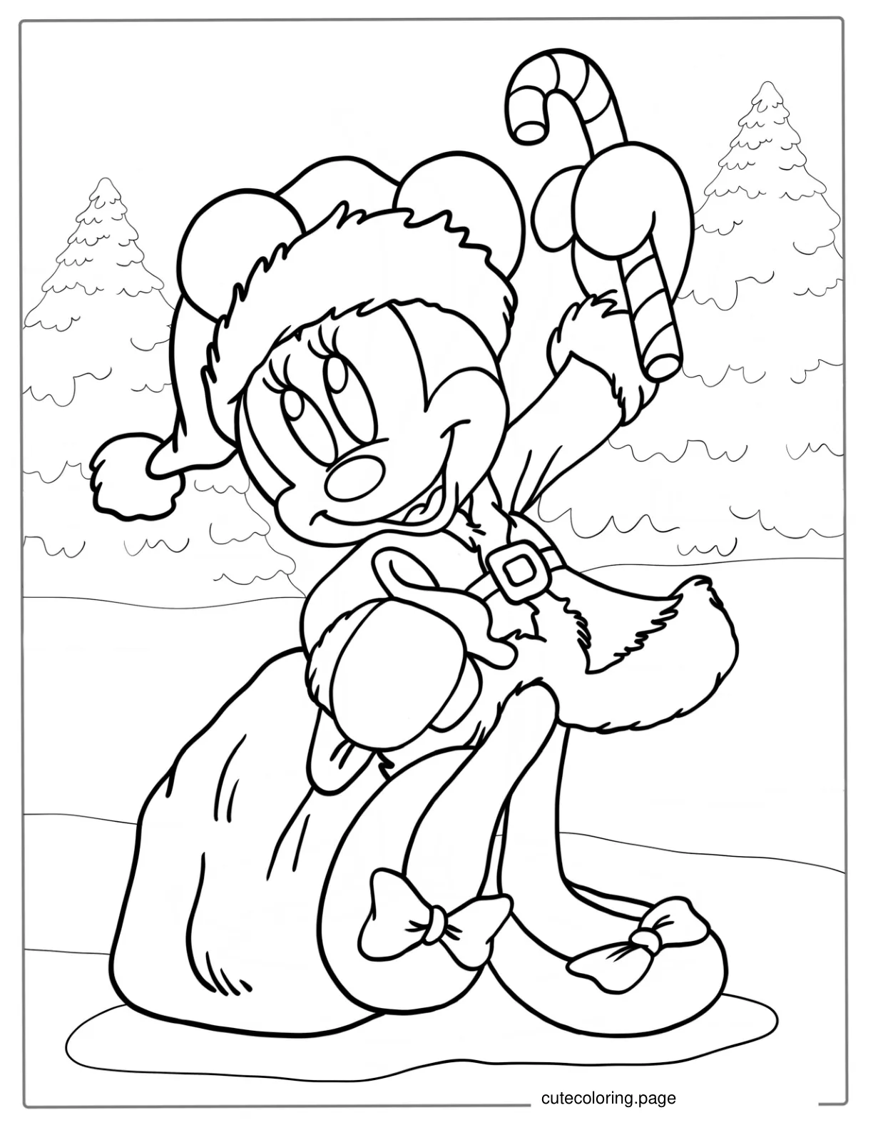 Coloring Page Of Christmas Themed Minnie Mouse coloring page