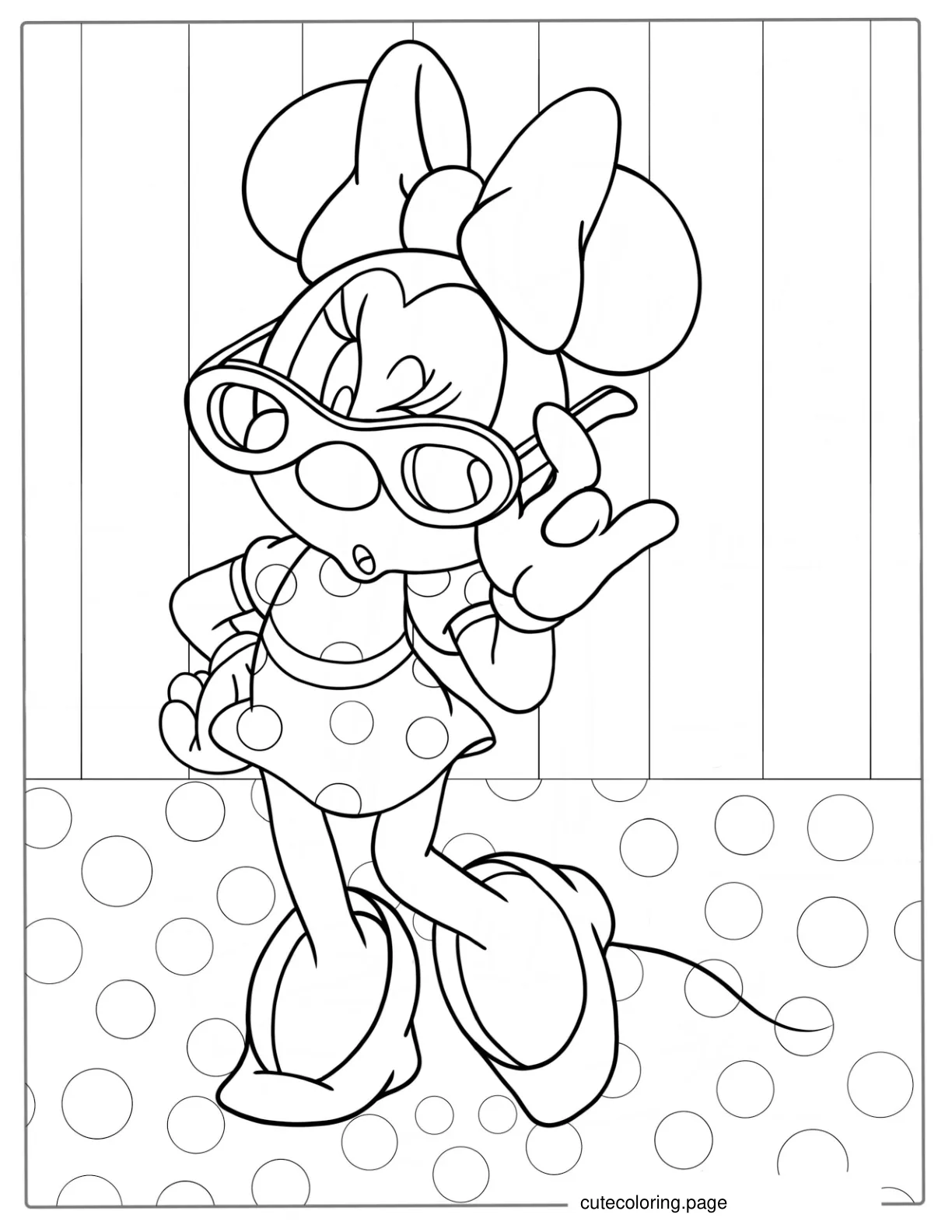 Coloring Sheet Of Minnie Mouse Wearing Sunglasses coloring page