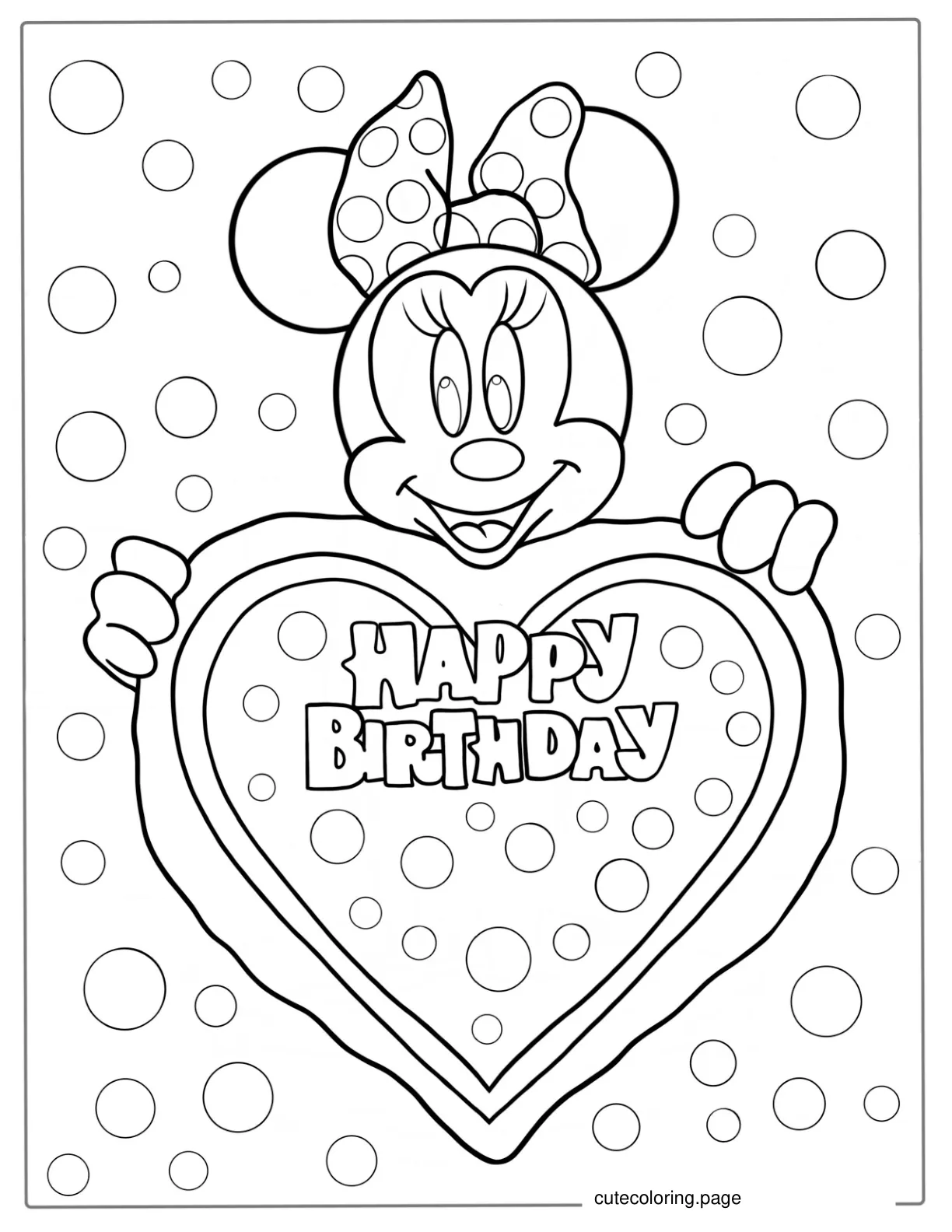 Happy Birthday Minnie Mouse Coloring Page For PArties coloring page