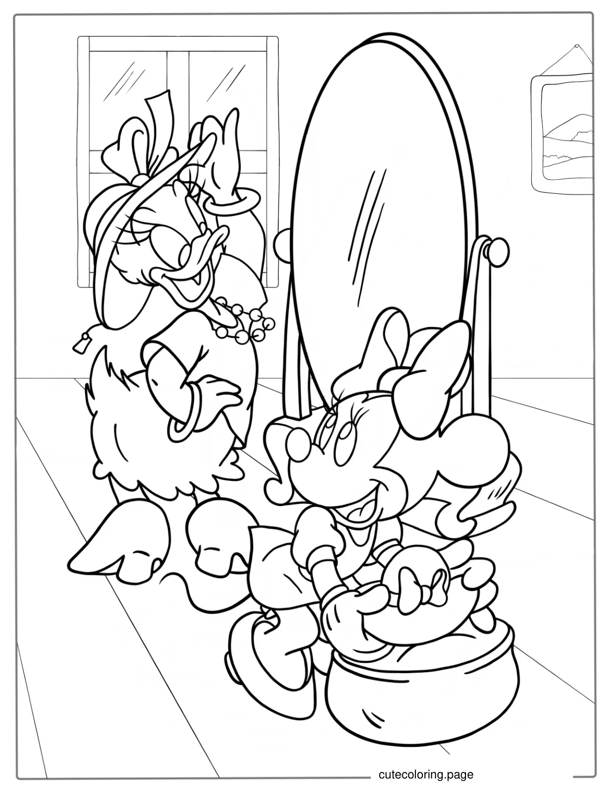 Minnie And Daisy Playing Dress ups  coloring page