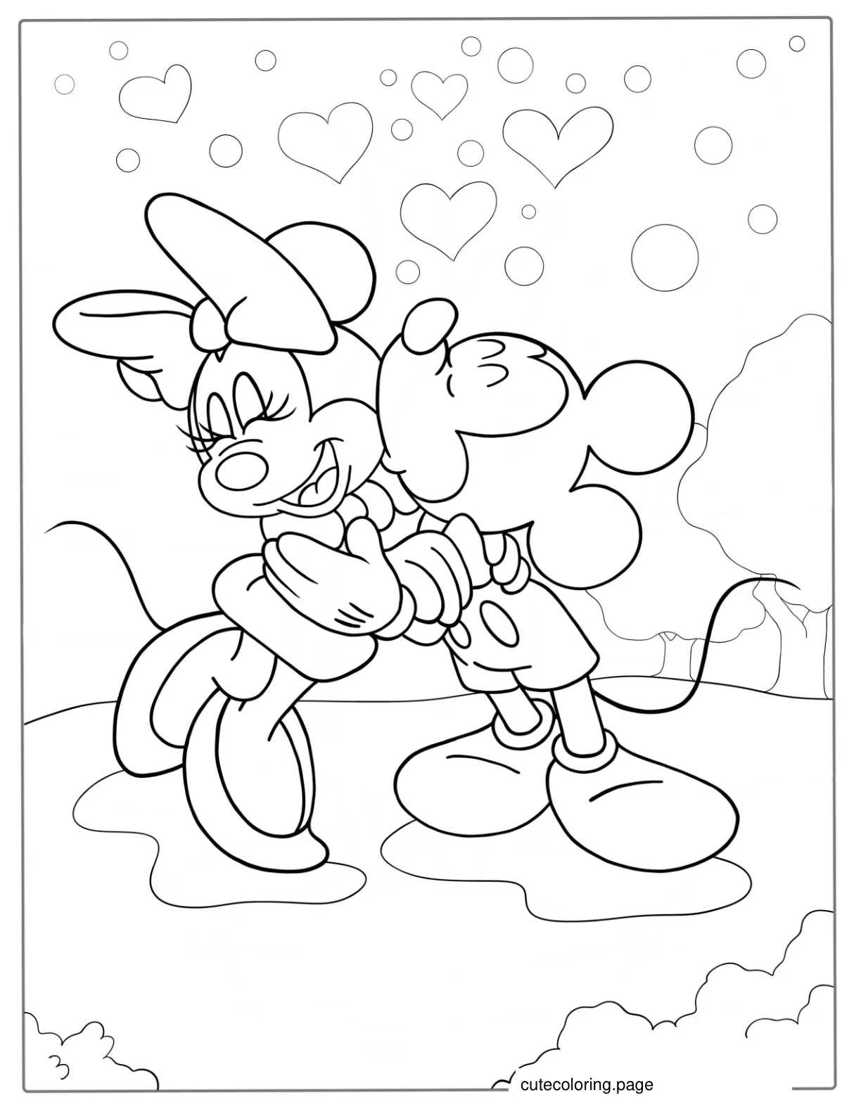 Minnie And Mickey Mouse Kissing Coloring Page coloring page