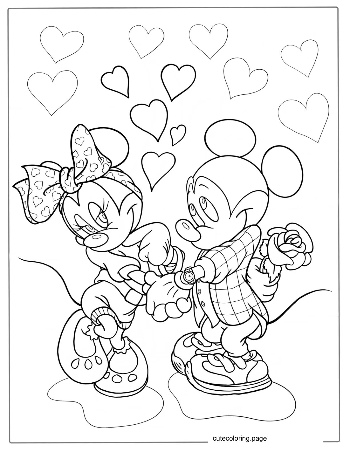 Minnie Mouse And Mickey With Love Hearts coloring page