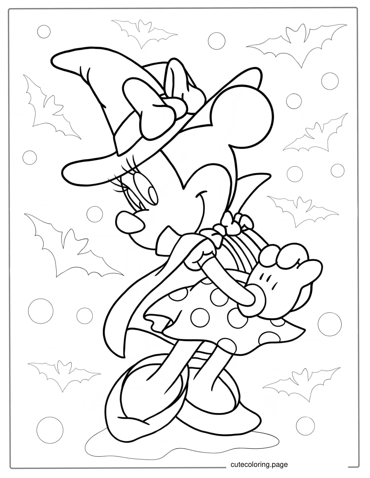 Minnie Mouse Dressed As Witch During Halloween To Color coloring page