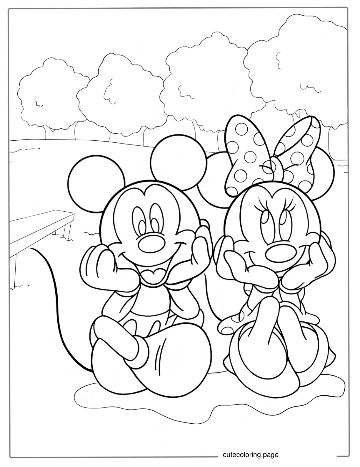 Smiling Minnie And Mickey Mouse Coloring Page coloring page