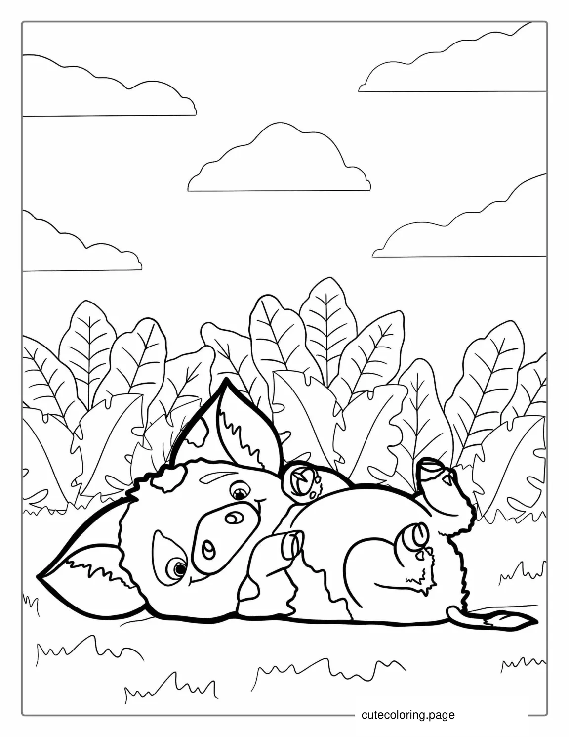 Adorable Pua The Pig Rolling On The Ground coloring page