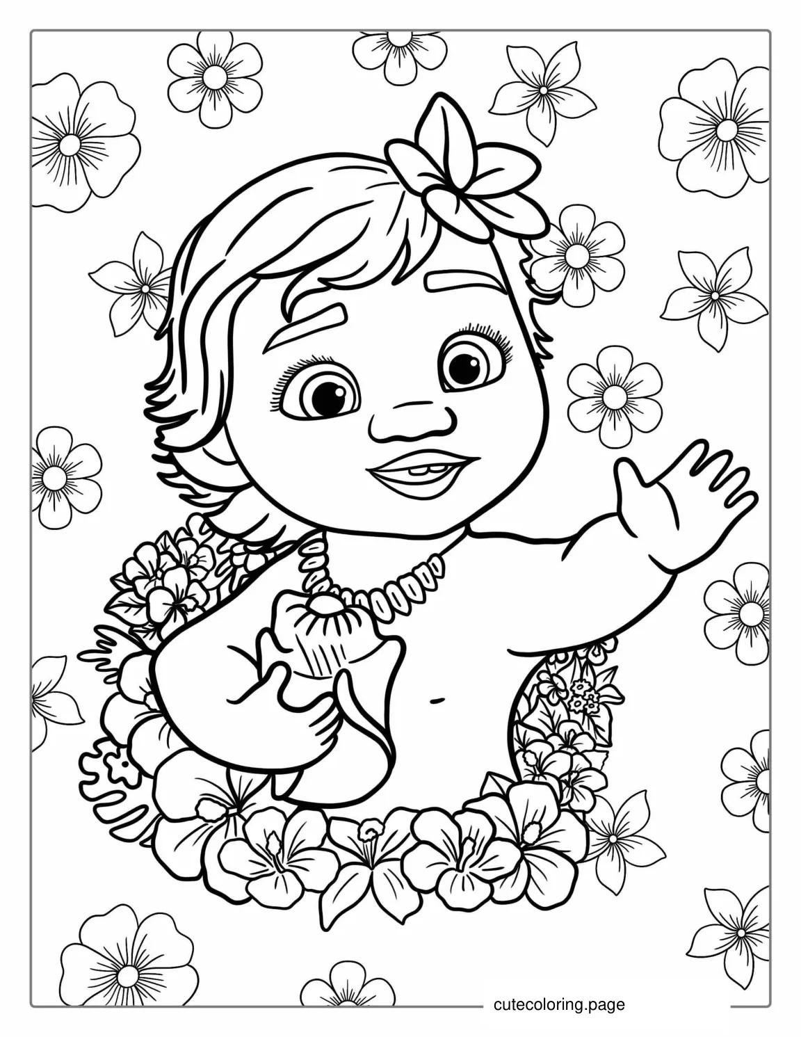 Baby Moana With Flowers Coloring Picture coloring page