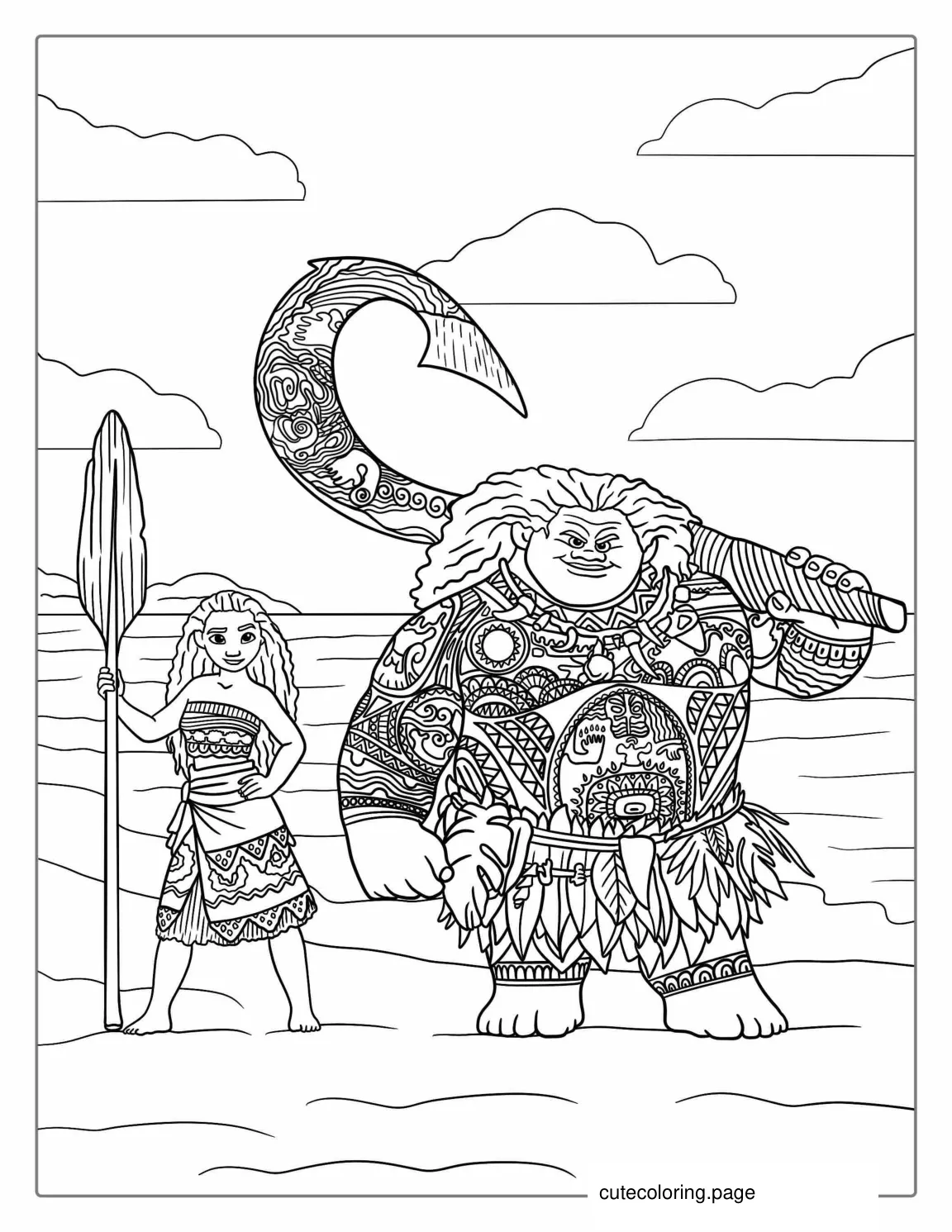 Coloring Page Of Moana And Maui On The Beach coloring page