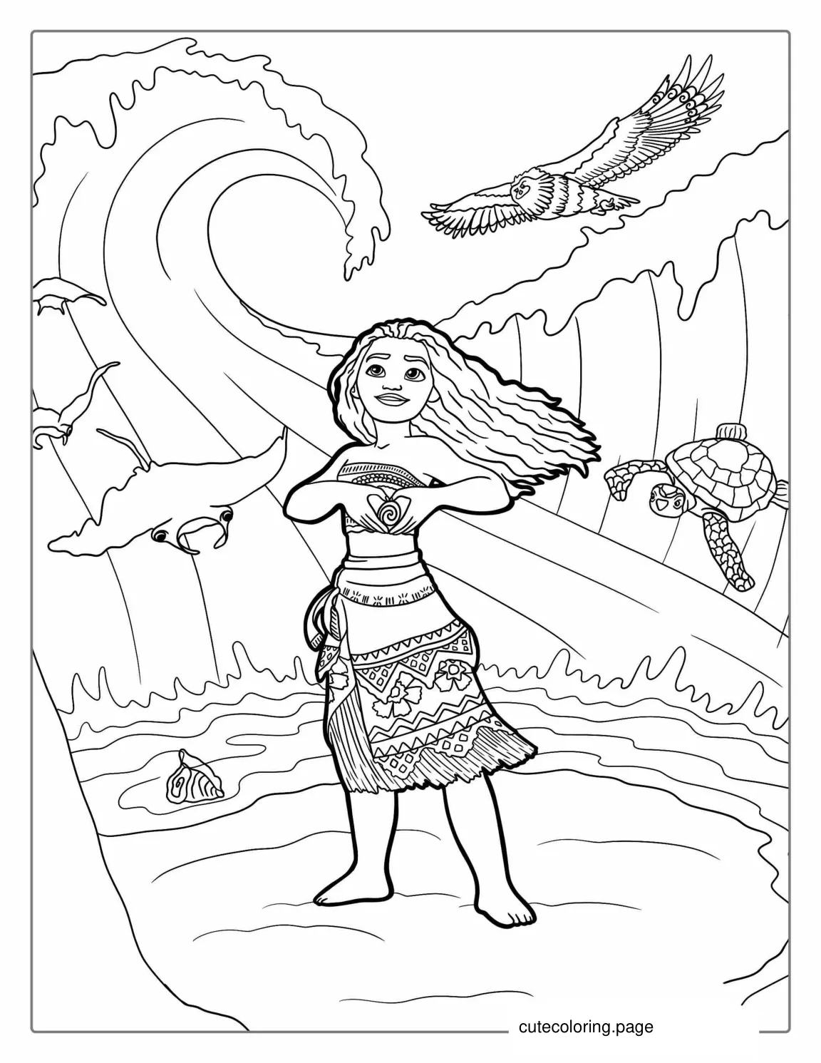 Coloring Page Of Moana With The Heart of Te Fiti coloring page