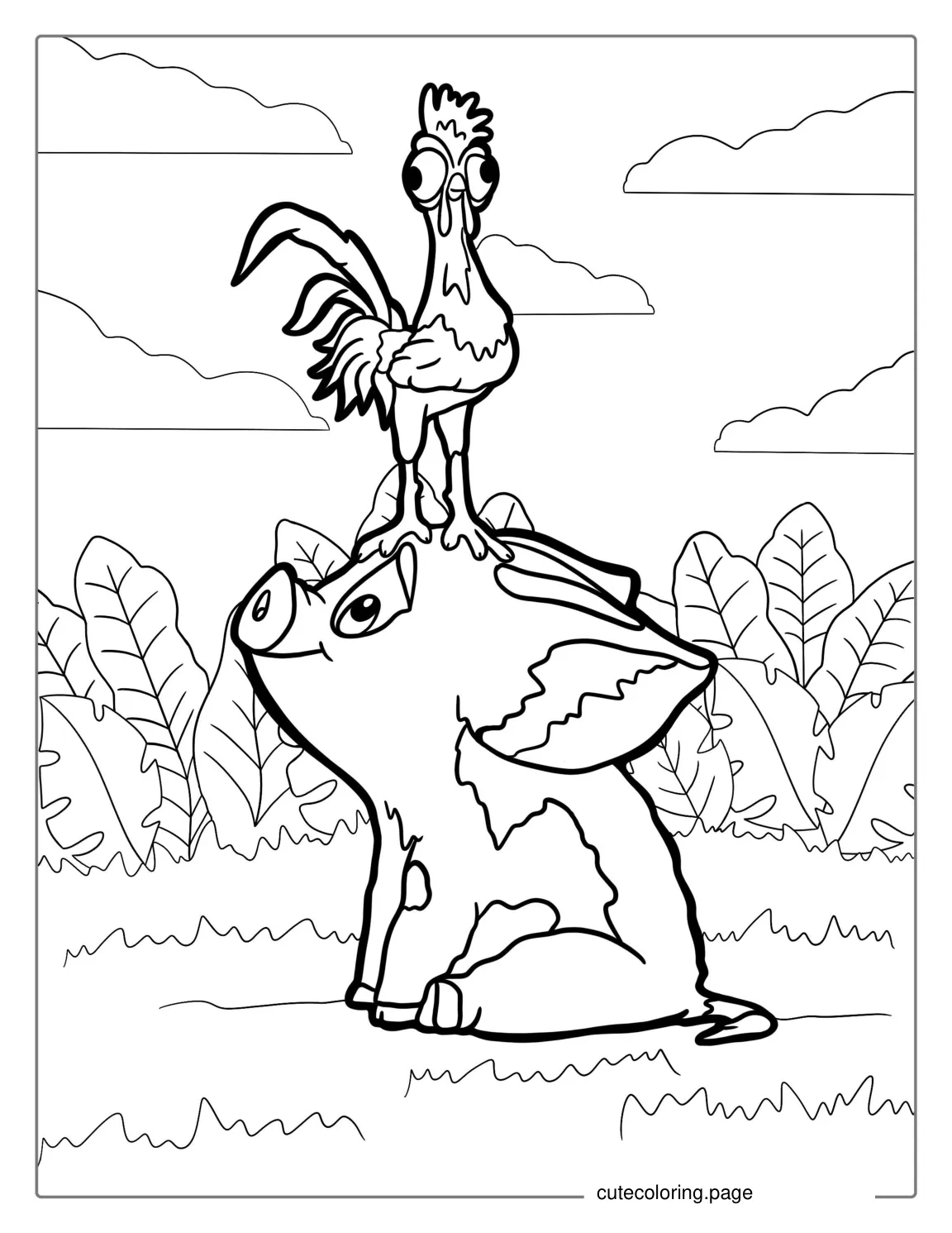 Hei Hei The Chicken And Pua The Pig To Color coloring page