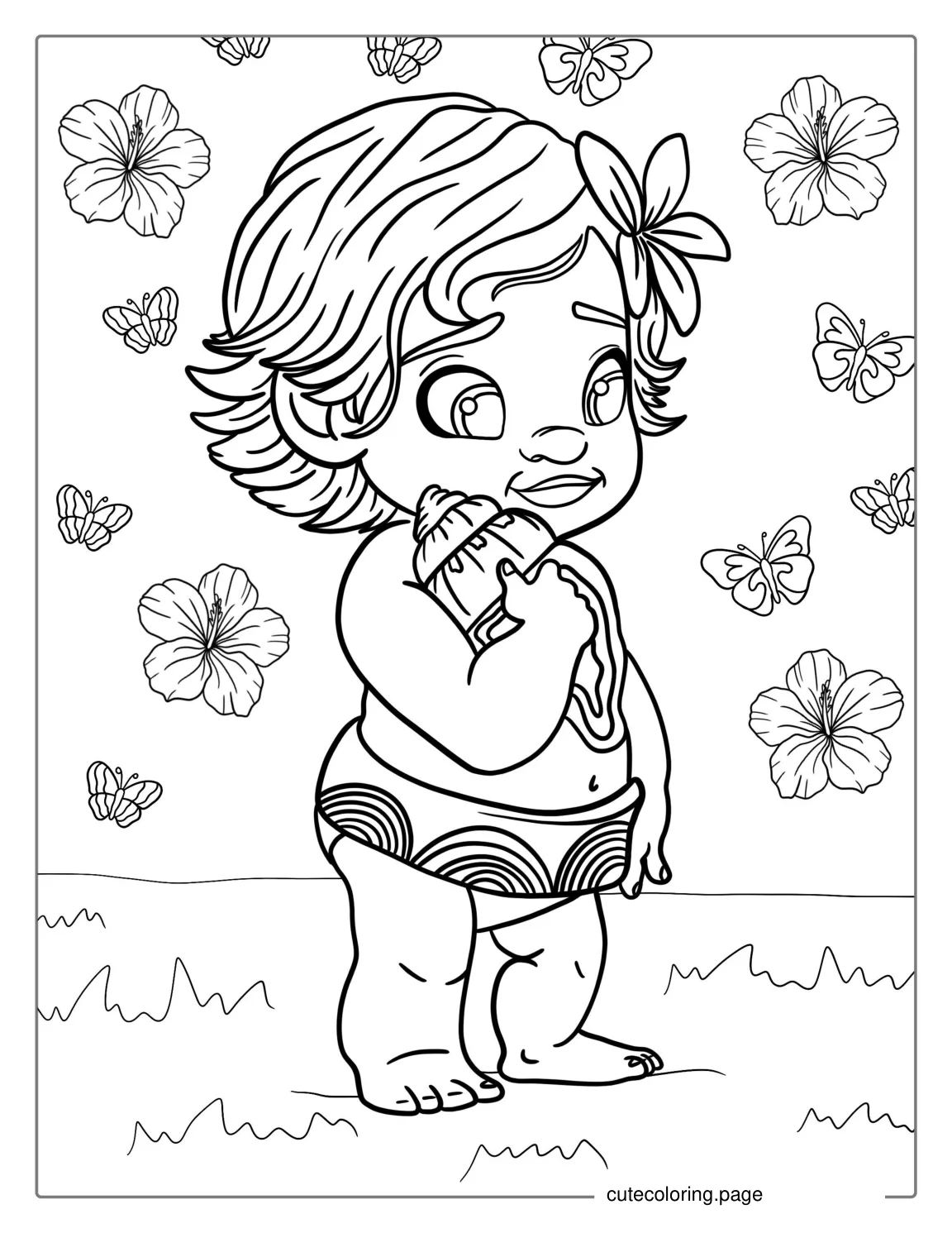 Kawaii Themed Baby Moana To Color coloring page