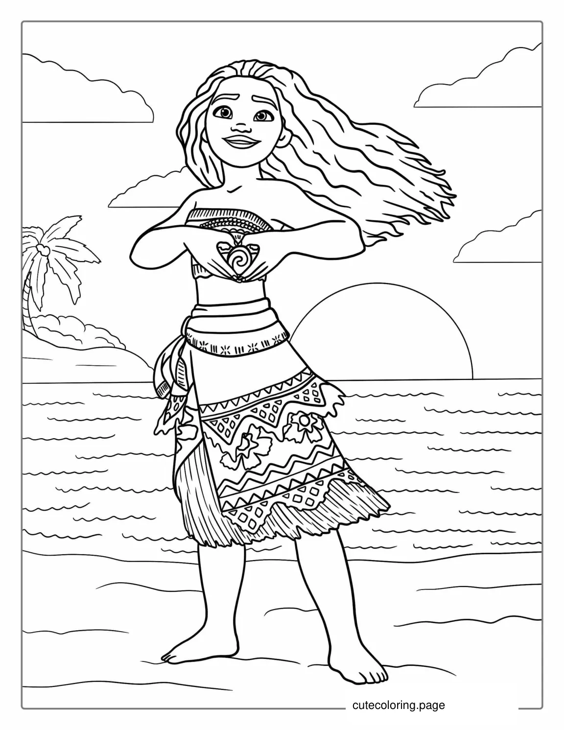 Moana Holding The Heart of Te Fiti Stone coloring page