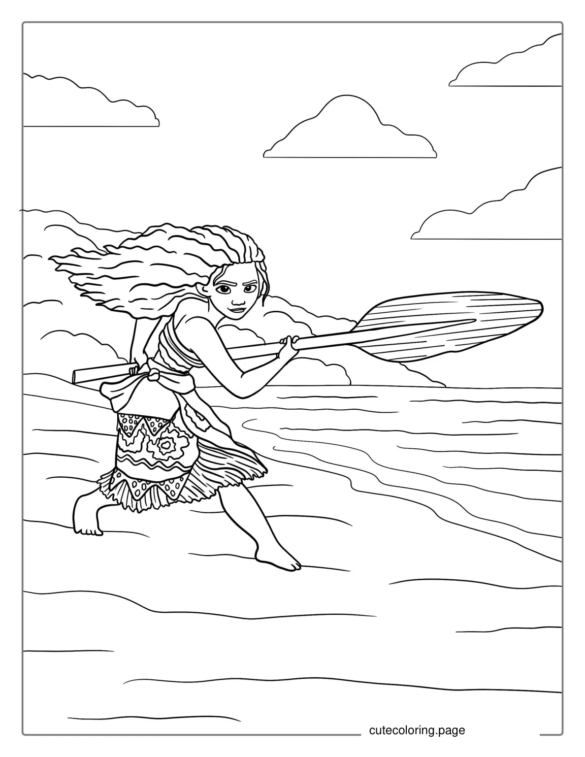 Moana Holding a Canoe Paddle Coloring Sheet coloring page