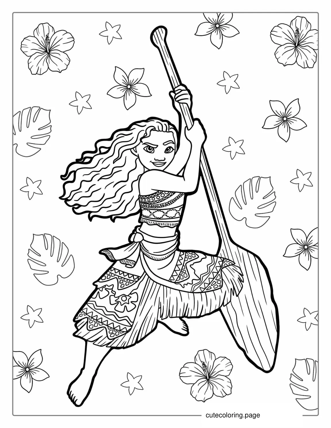 Princess Moana With Flowers coloring page