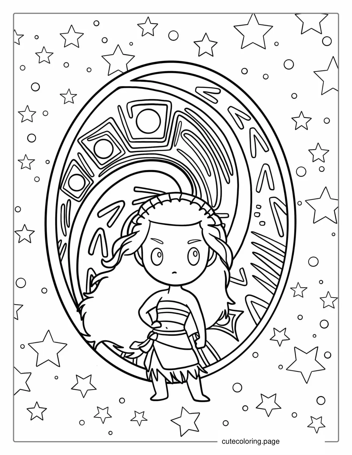 The Heart of Te Fiti Stone With Moana To Color coloring page