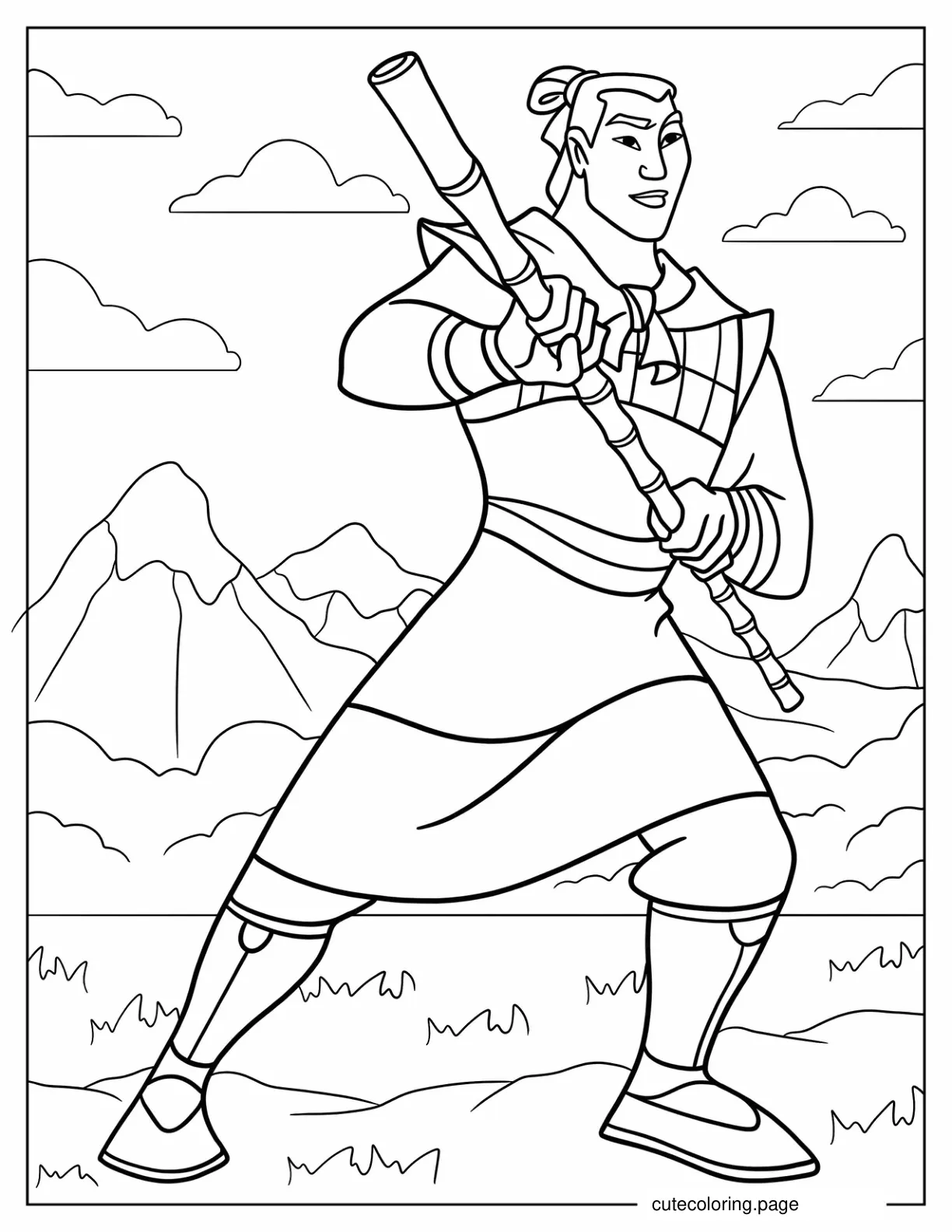 Captain Shang Using Bamboo As Weapon coloring page