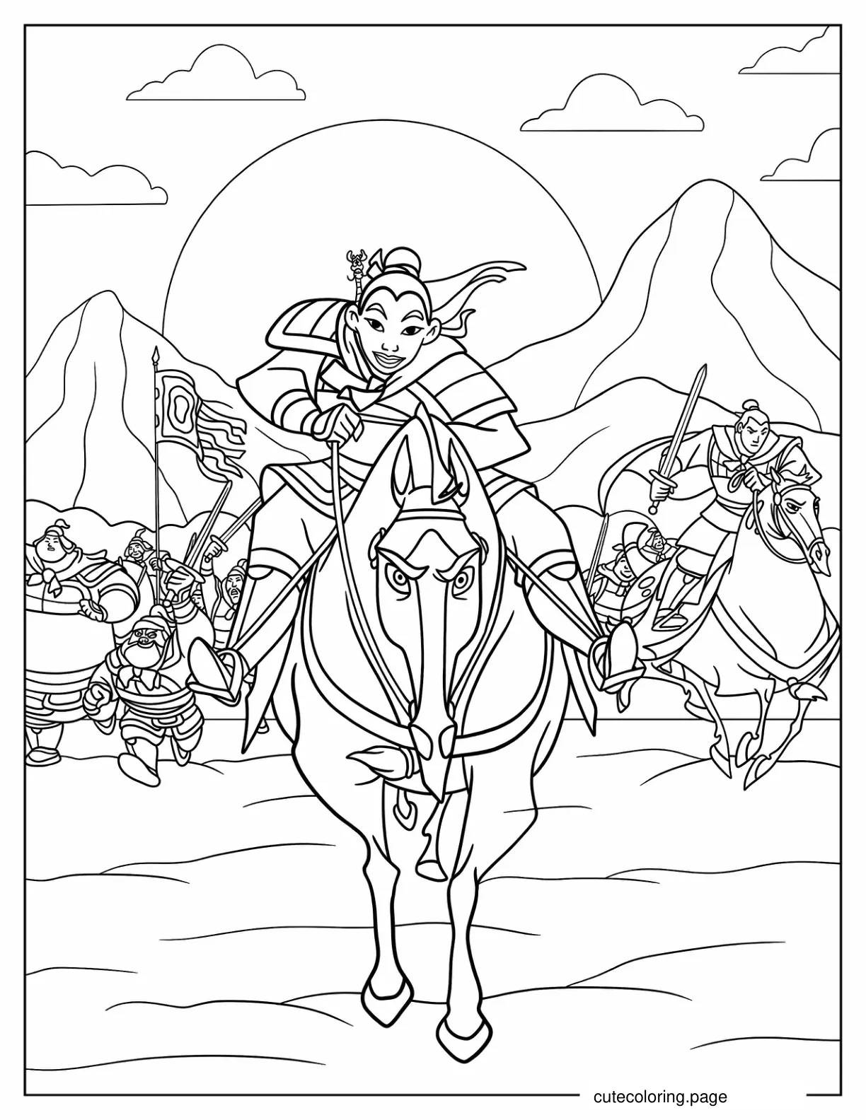 Coloring Page Of Mulan Leading Troop To War coloring page