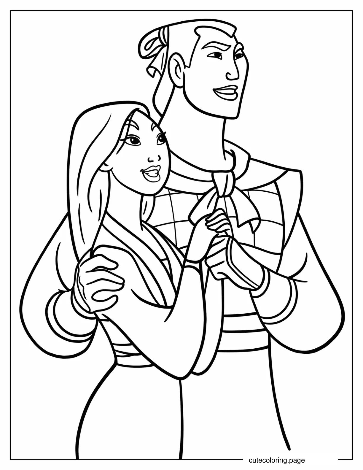 Mulan And Captain Li Shang To Color coloring page